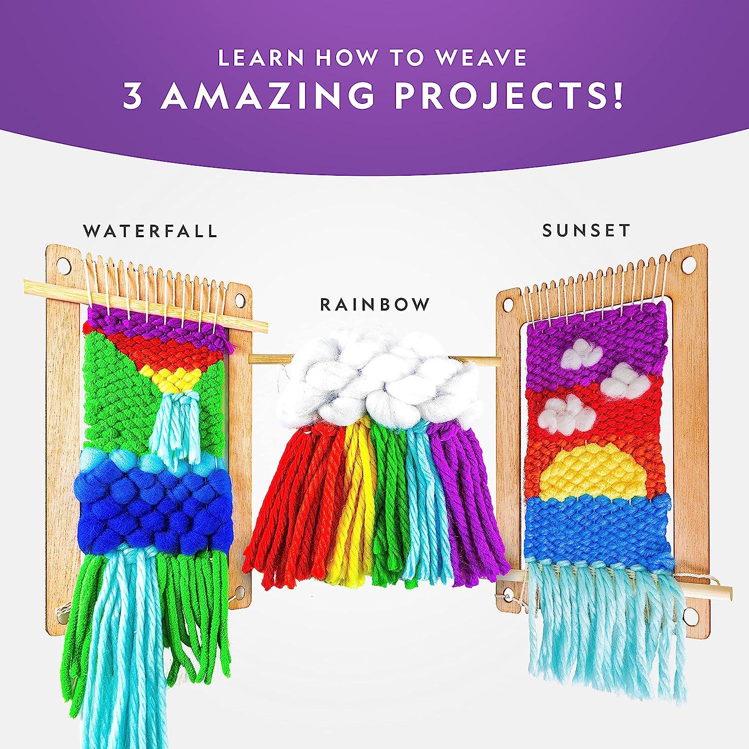 NATIONAL GEOGRAPHIC Kids Weaving Kit Fun Wooden Loom with Yarn & 3