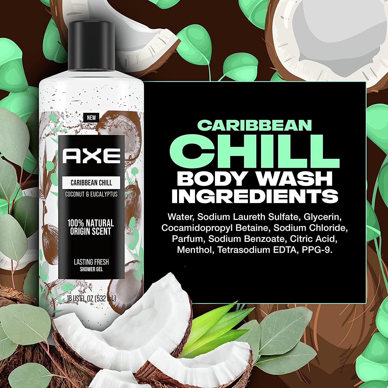 AXE Men's Caribbean Coconut Body Wash 18oz 4 Pack Natural Scent