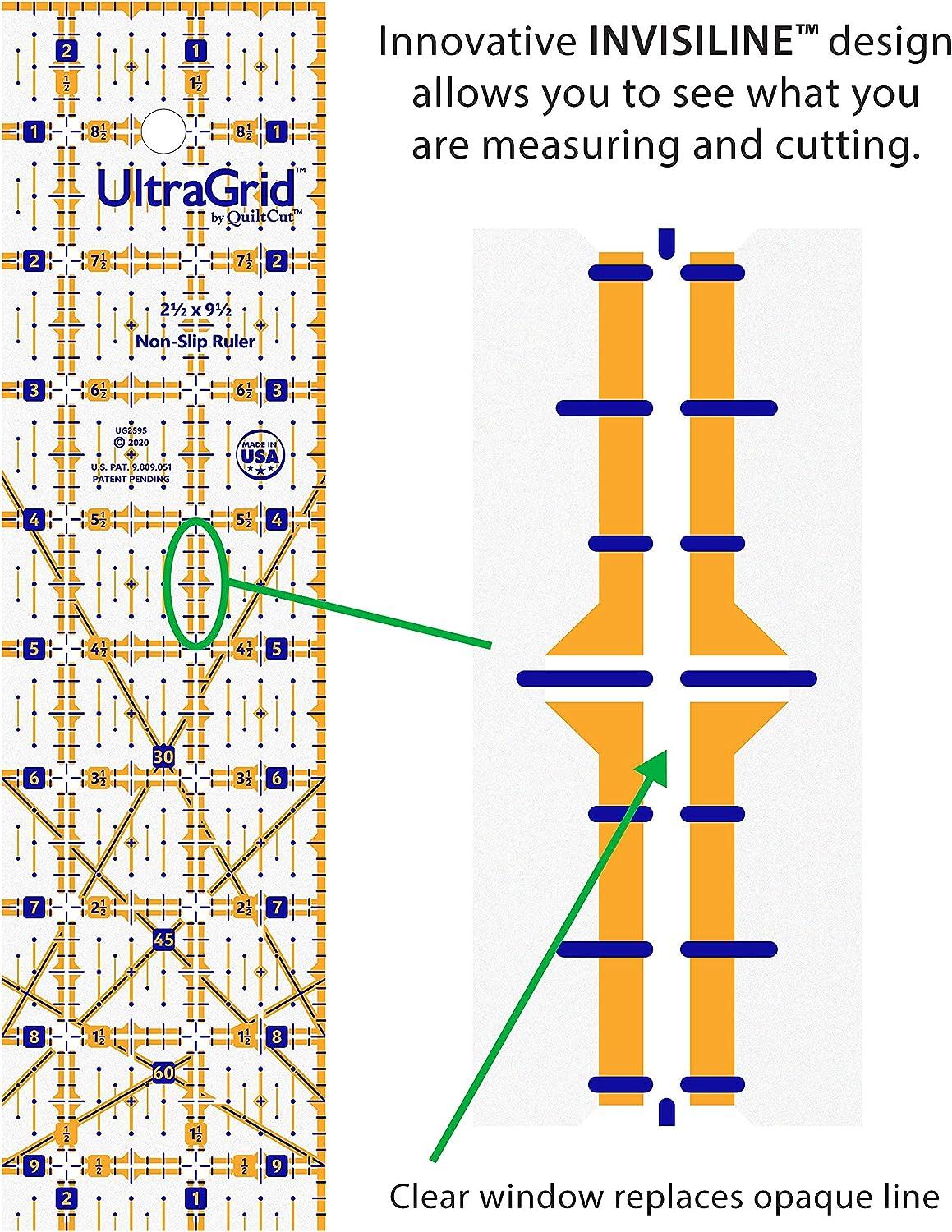QuiltCut UltraGrid USA Made Non-Slip Quilting Ruler - 3 Piece 8½ x 24  Combo Set