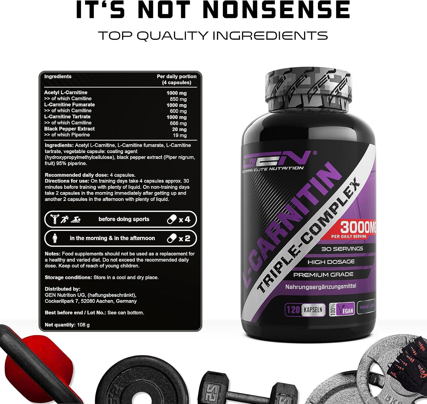 LCarnitine Triple Complex 3000mg Premium Acetyllcarnitine, L