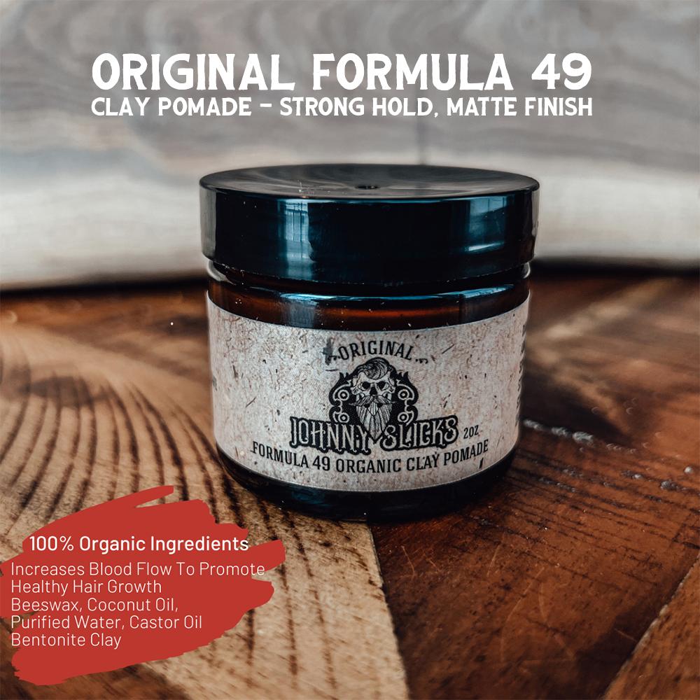 Johnny Slicks Formula 49 Original Clay Pomade - Organic Pomade for Men with  Firm Hold & Matte Finish - Promotes Healthy Hair Growth and Helps Hydrate