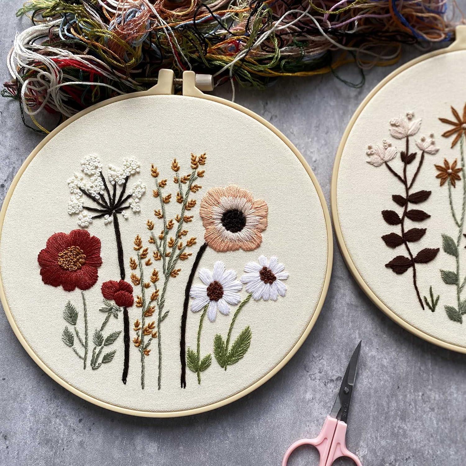 Harimau 3 Pack Embroidery Kit for Beginners Floral Plant Pattern Cross  Stitch Kits Set Including Stamped Embroidery Cloth with 3 Embroidery Hoops  Color Threads and Tools (Flower) stone