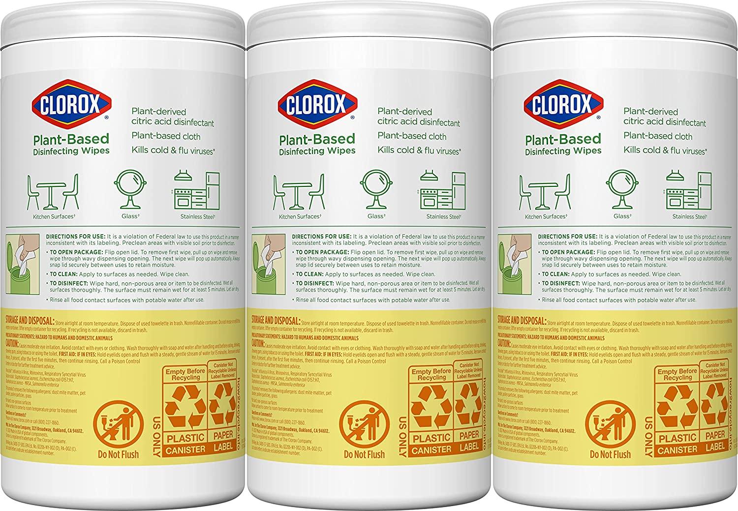 Clorox PlantBased Disinfecting Wipes Lemon Zest 75ct EcoFriendly