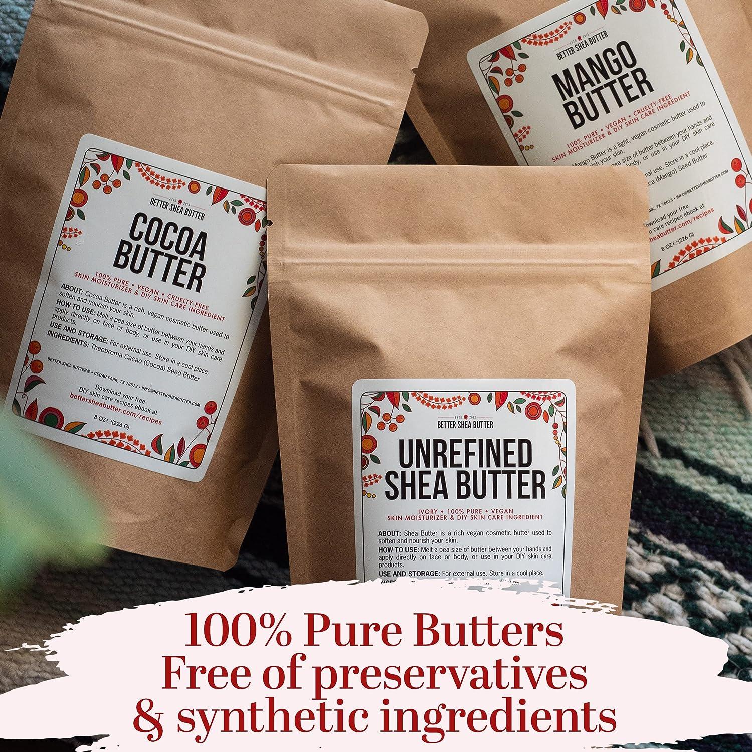 Better Shea Butter Set of Raw Shea Butter Unrefined Cocoa Butter Pure Mango  Butter, For Soap Making and DIY Body Butters Lip Balms Lotions