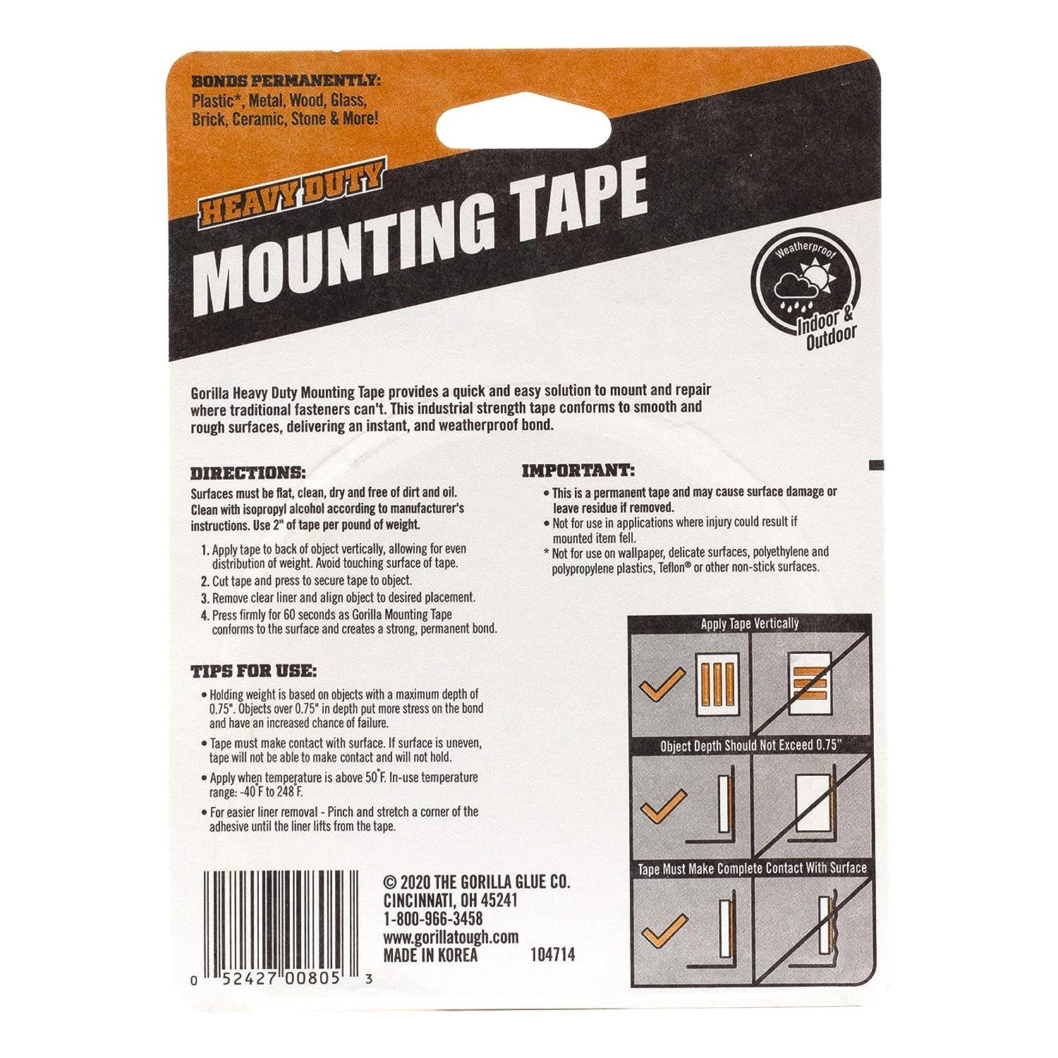 Gorilla Mounting Tape Double Sided Adhesive Roll Strong 1 in x 60 in Clear,  3-Pack 