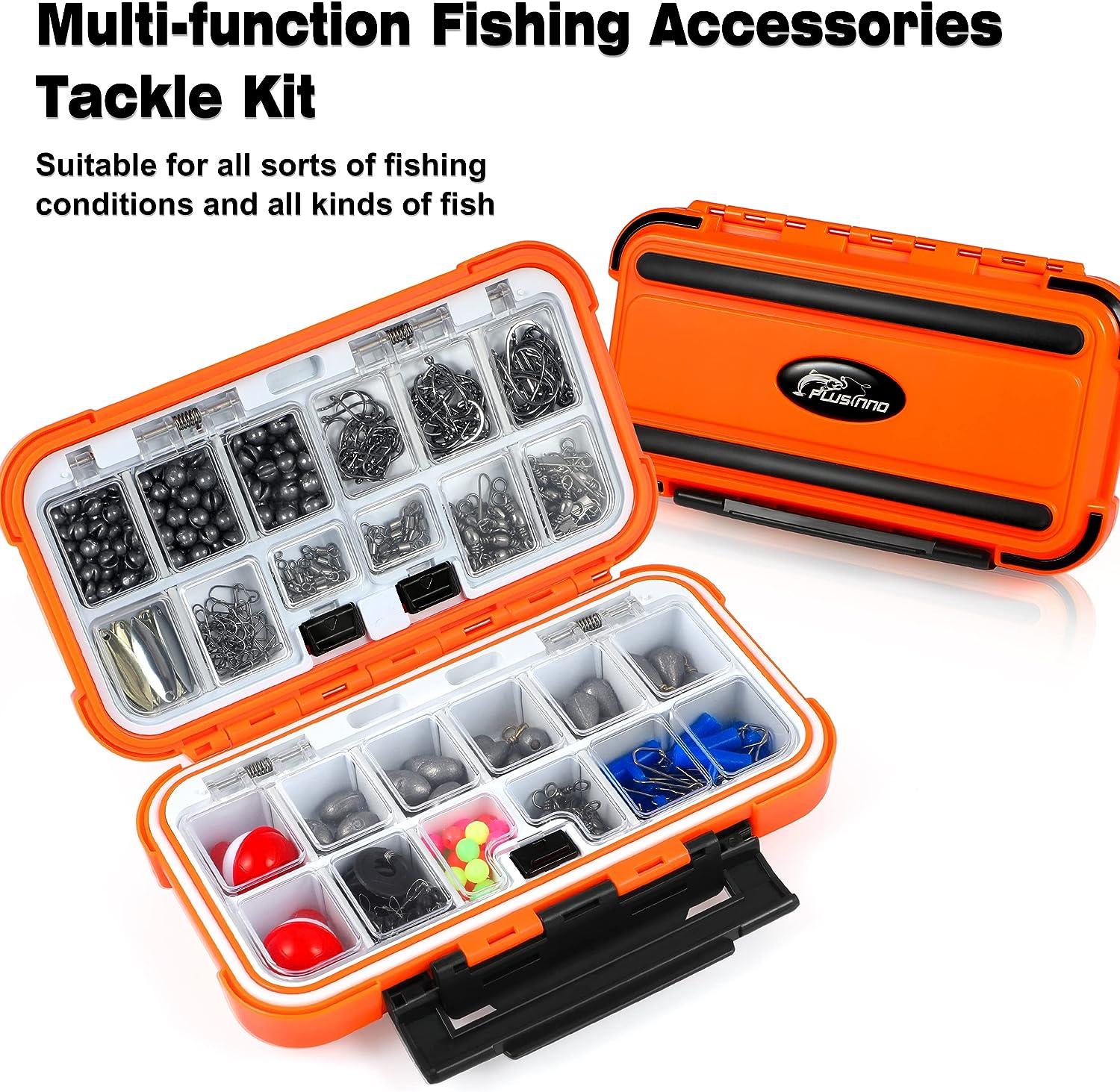 PLUSINNO 264/397pcs Fishing Accessories Kit, Organized Fishing Tackle Box  with Tackle Included, Fishing Hooks, Fishing Weights Sinkers, Swivels