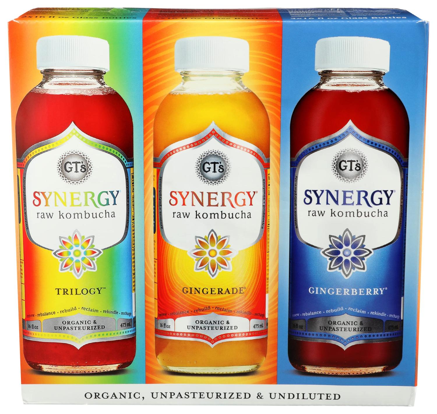 GENIE LIVING DRINKS Kombucha Variety Pack - 6 Cans (3 Flavours), 10-Day Fermented, Low Calorie, Vegan