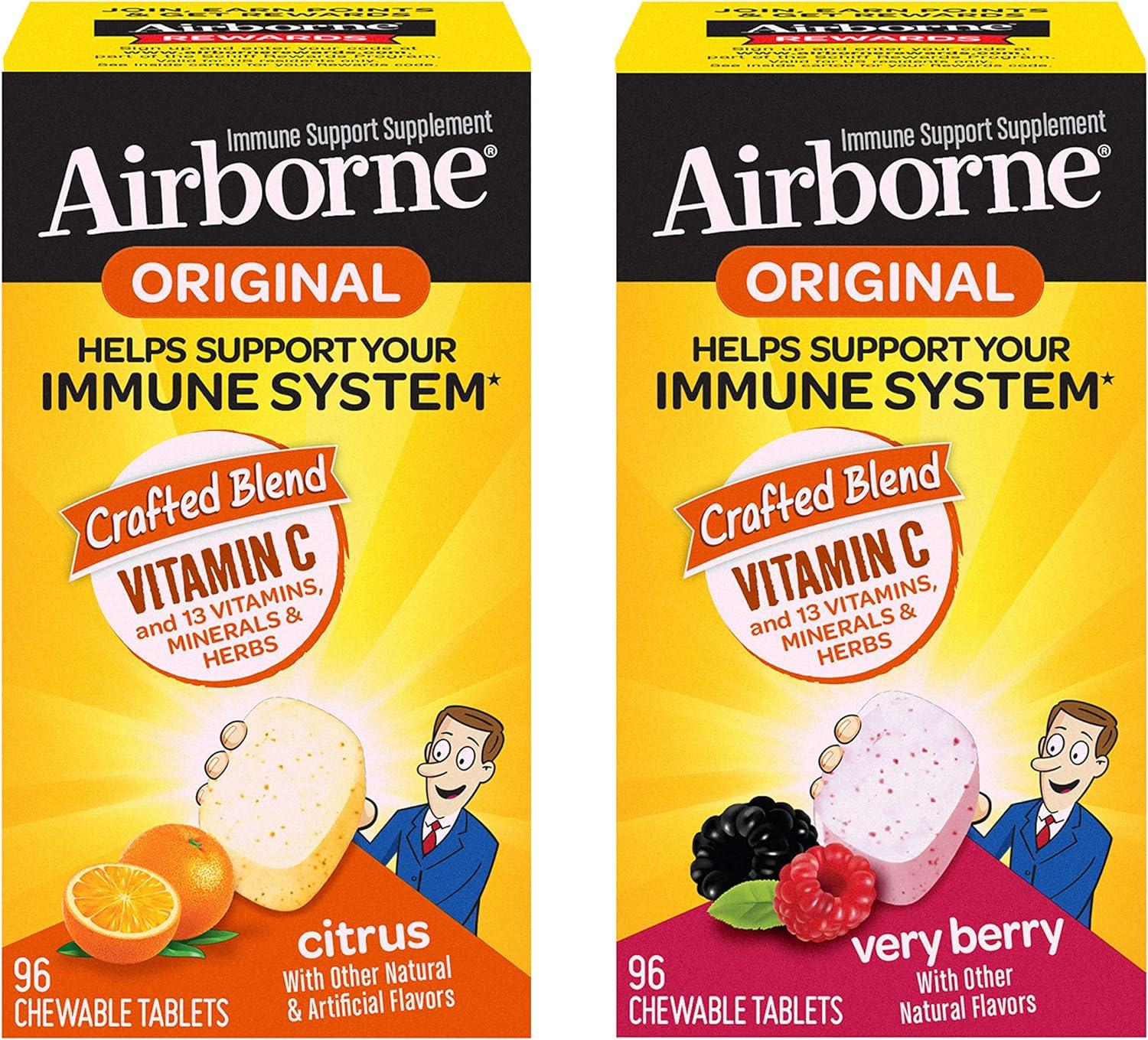 Airborne 1000mg Vitamin C Chewable Tablets Citrus & Very Berry Flavor