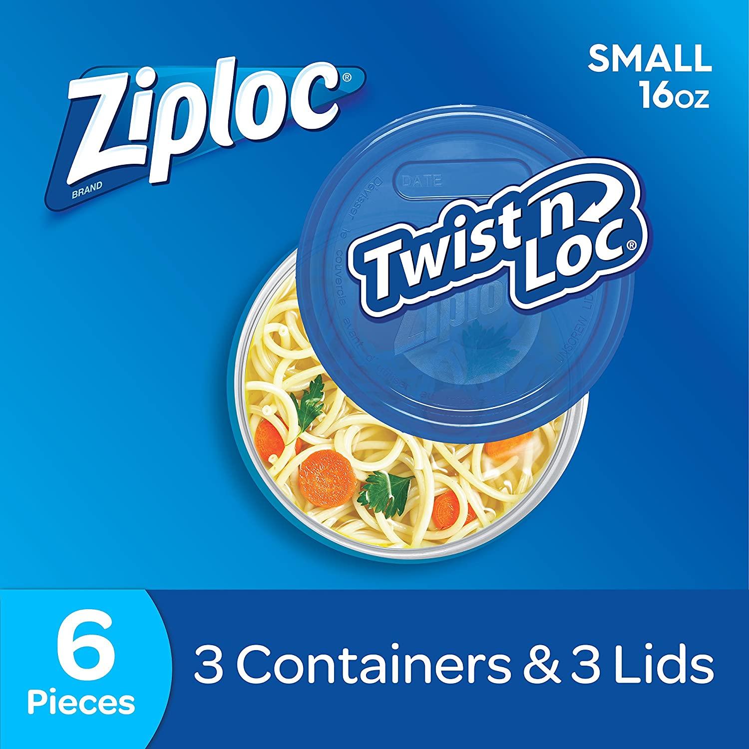 Ziploc Twist N Loc Containers, Small 3 Containers and 3 Lids (Pack of 2)  Small (6 Count)