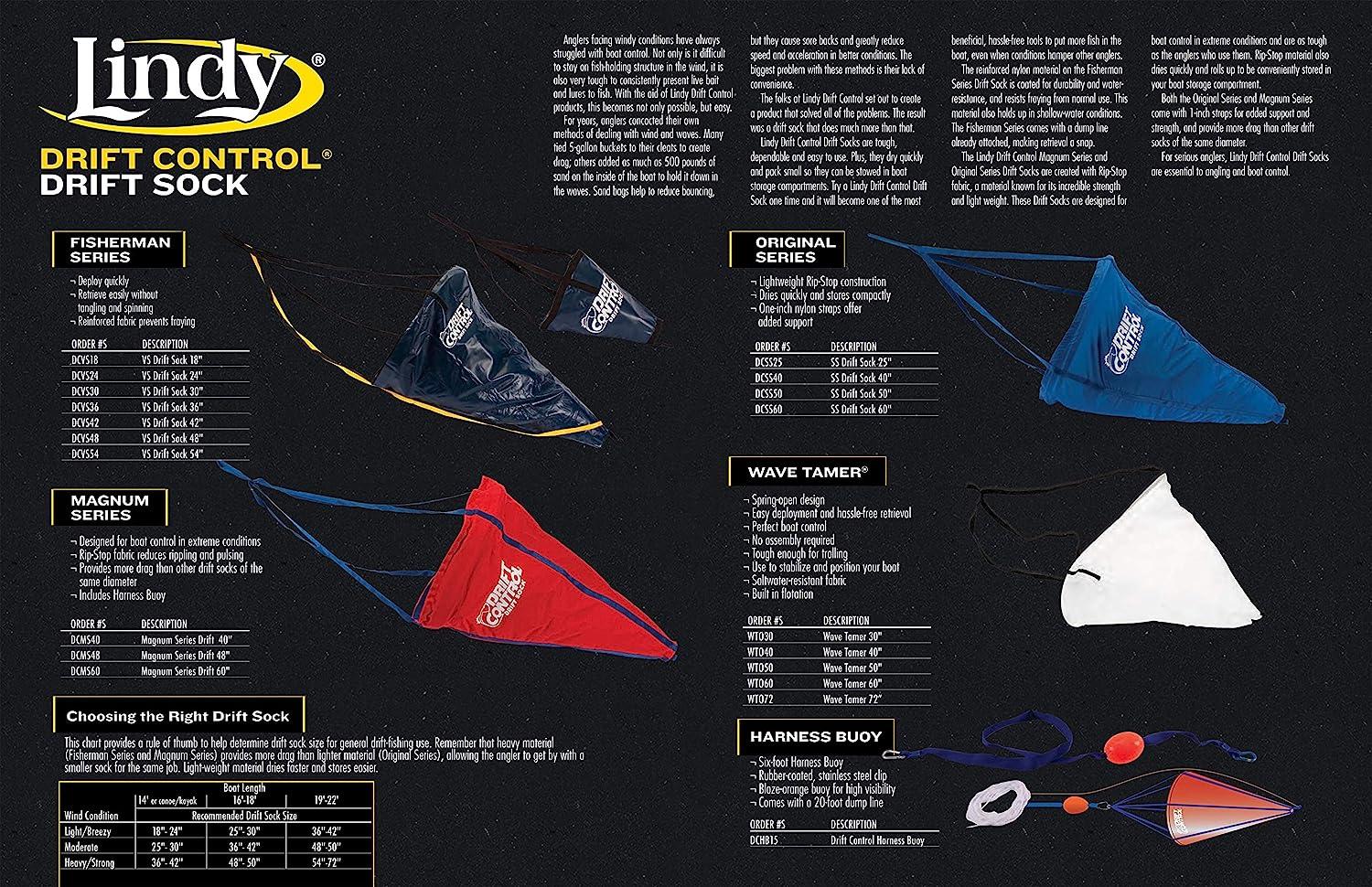 Lindy Drift Control Drift Sock Boat Bag Parachute Drift Anchor for Fishing  Boat, Fisherman Series, 36
