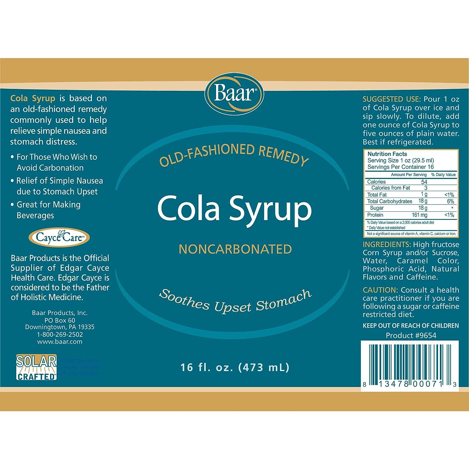 Baar Cola Syrup Soothes Stomach & Supports Kidney Bladder 16 oz