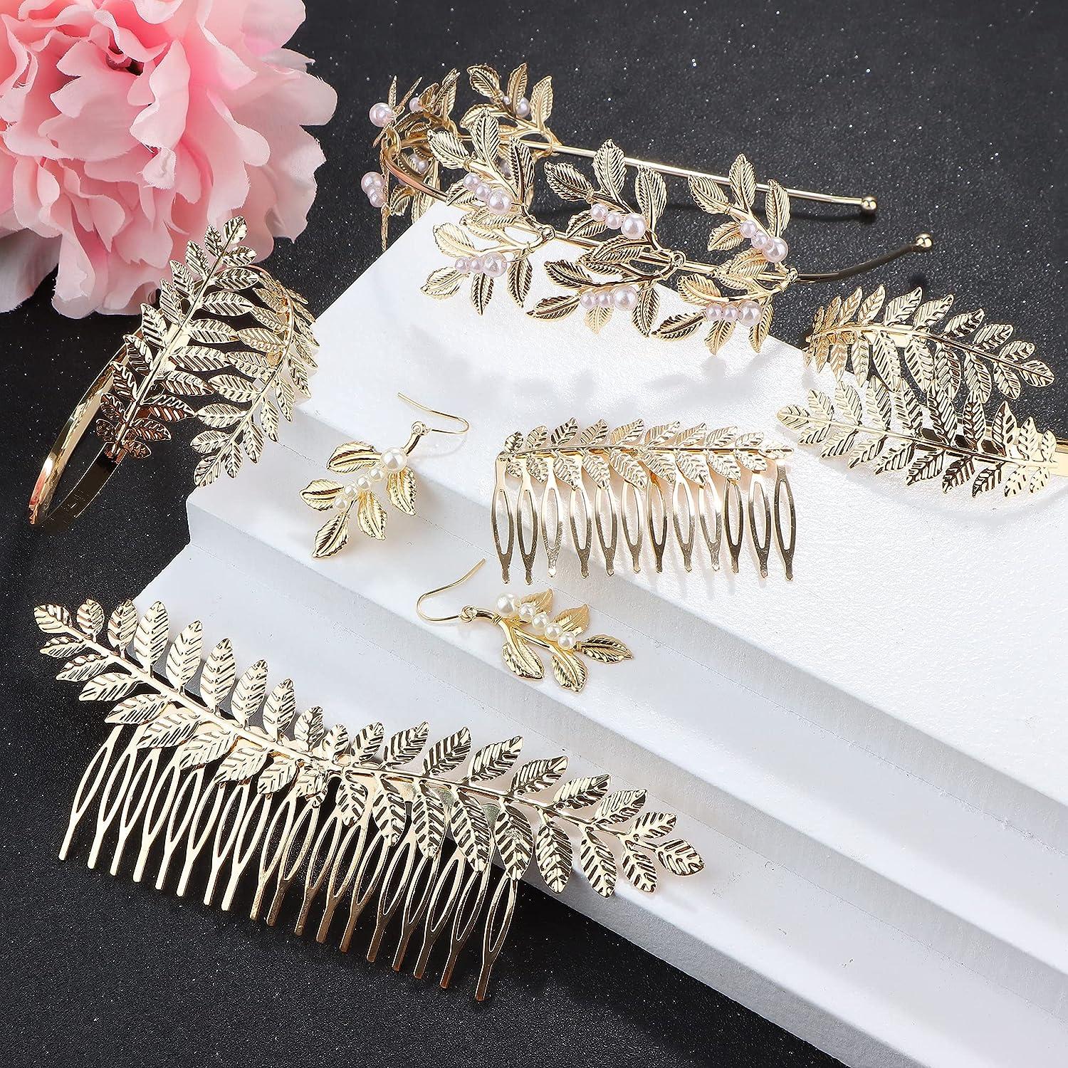 2pcs Leaf & Faux Pearl Decor Wedding Hair Pin (Style : Gold_One-size)
