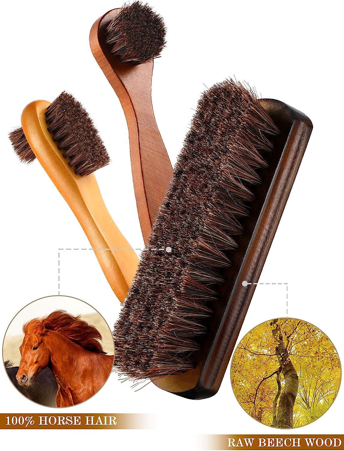6 Pcs Horsehair Shoe Brush Kit Polishing Daubers Applicators Leather Care  Brushes Shine Cleaning Cloth with Case(Shoe Brush Set A)