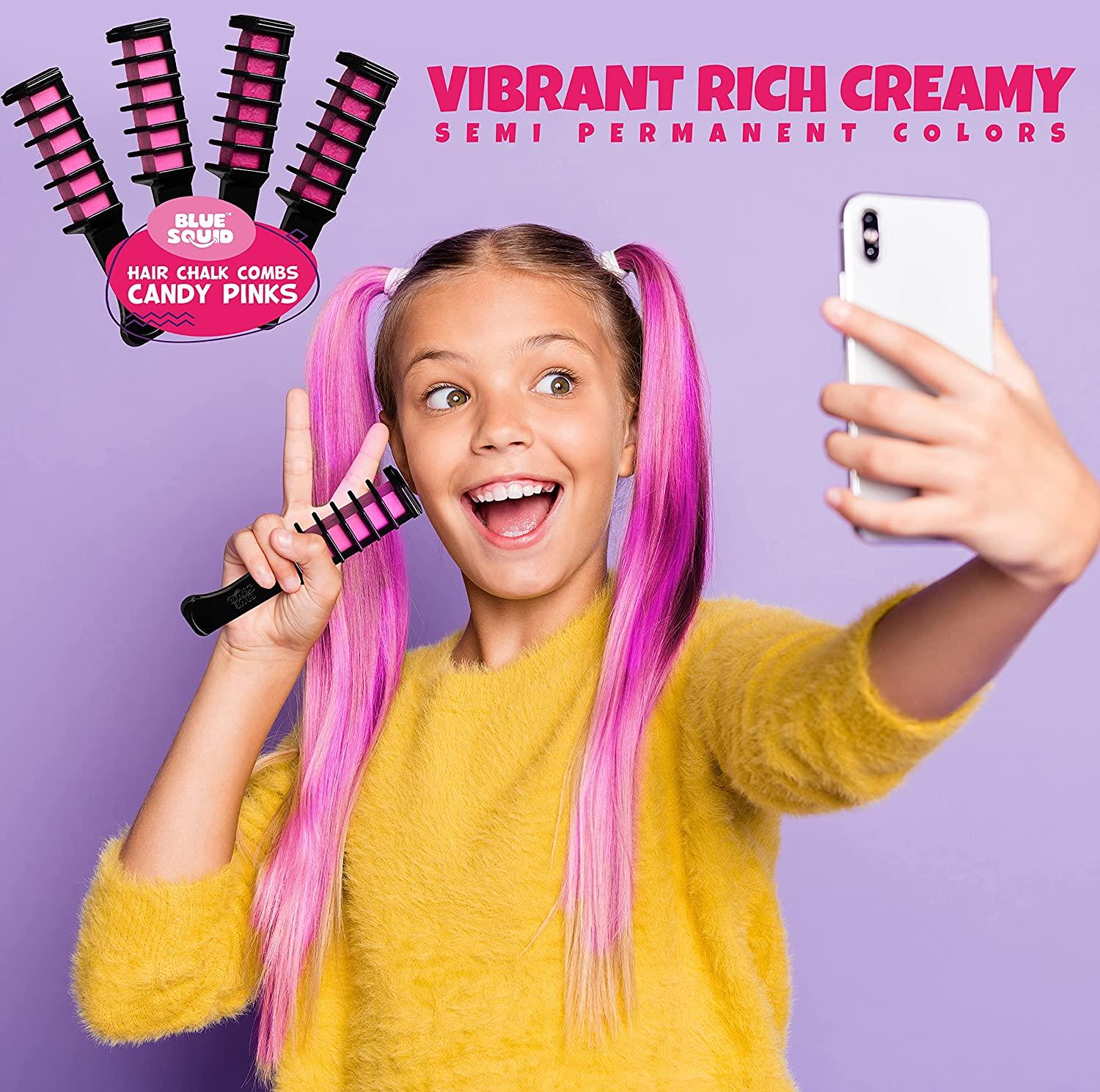 Blue Squid Hair Chalk Combs for Girls Vibrant Temporary Hair Color