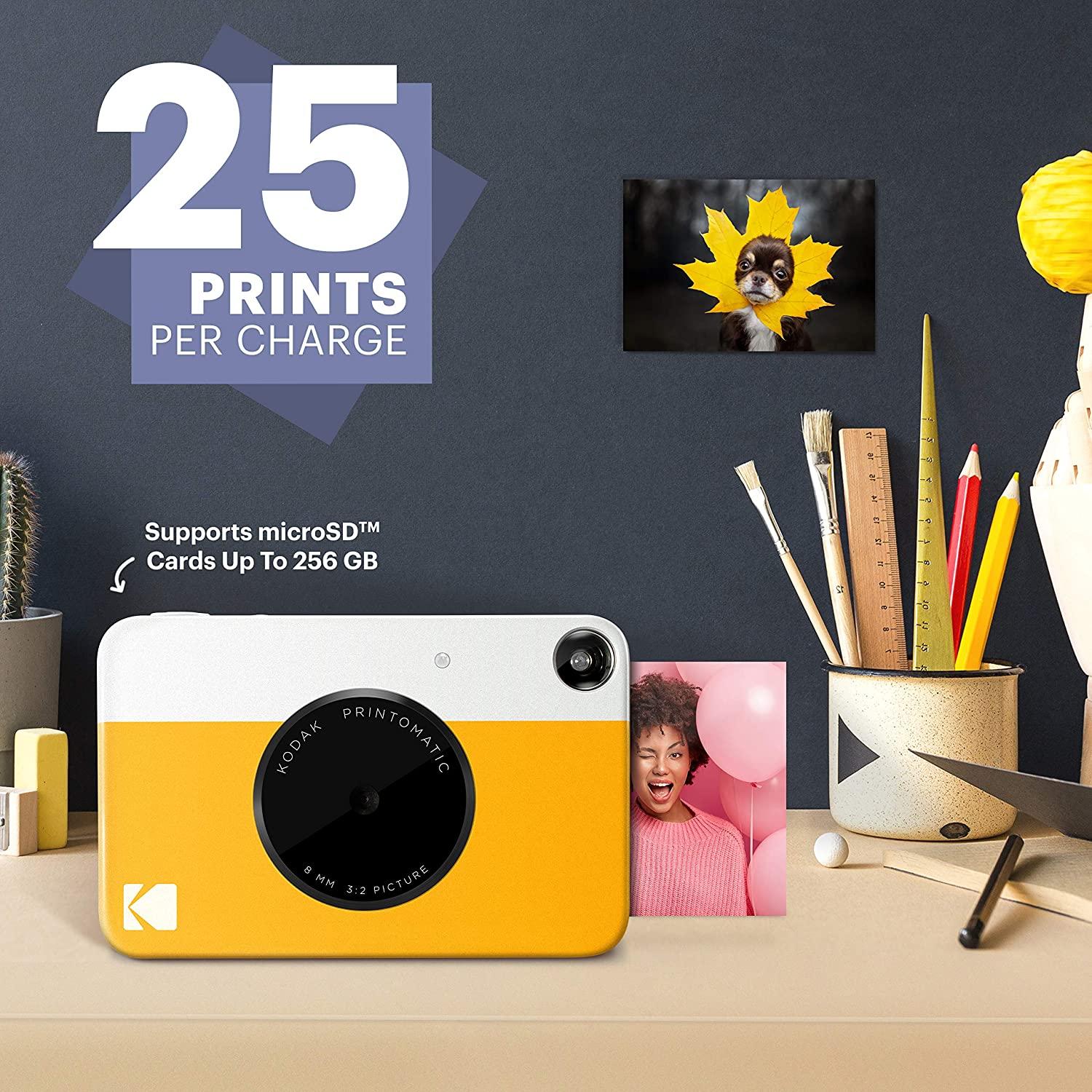 KODAK Printomatic Digital Instant Print Camera - Full Color Prints On ZINK  2x3 Sticky-Backed Photo Paper (Yellow) Print Memories Instantly