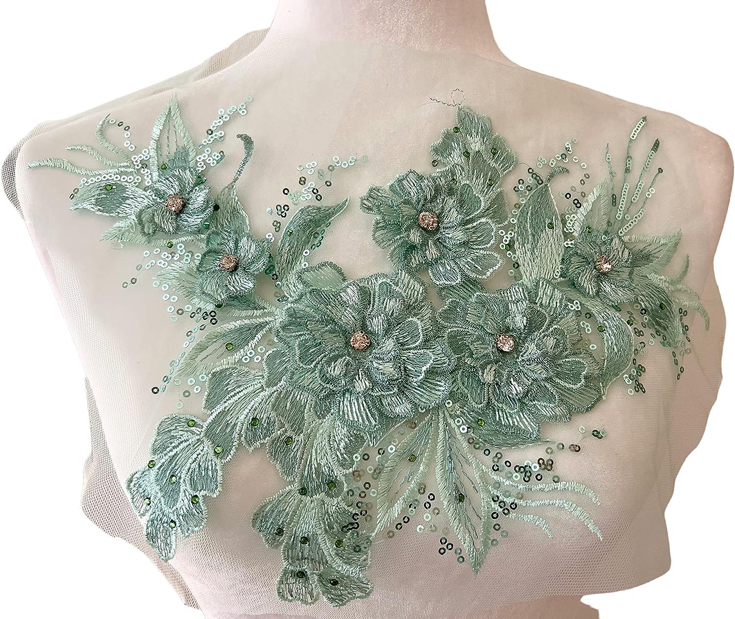 PEPPERLONELY 3D Beaded Flower Sew on Embroidered Lace Applique Wedding Dress Bride's Gown Headdress Adornment DIY Patch Clothing Accessories, 13.5 x PEPPERLONELY 3D Beaded Flower Sew on Embroidered Lace Applique Wedding Dress Bride's Gown Headdress Adornment DIY Patch Clothing Accessories, 13.5 x