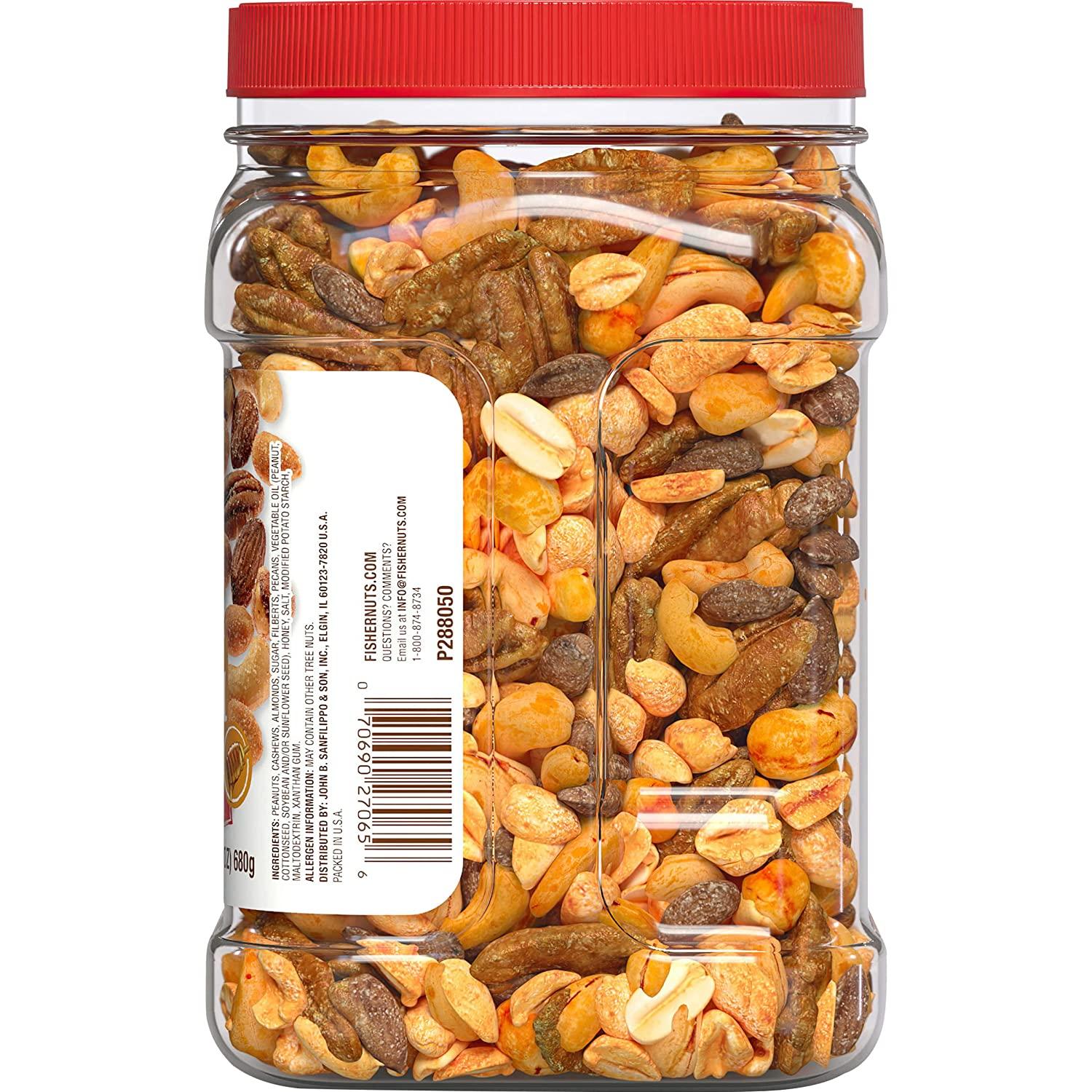 Fisher Snack Honey Roasted Mixed Nuts 24oz Peanuts, Cashews, Almonds