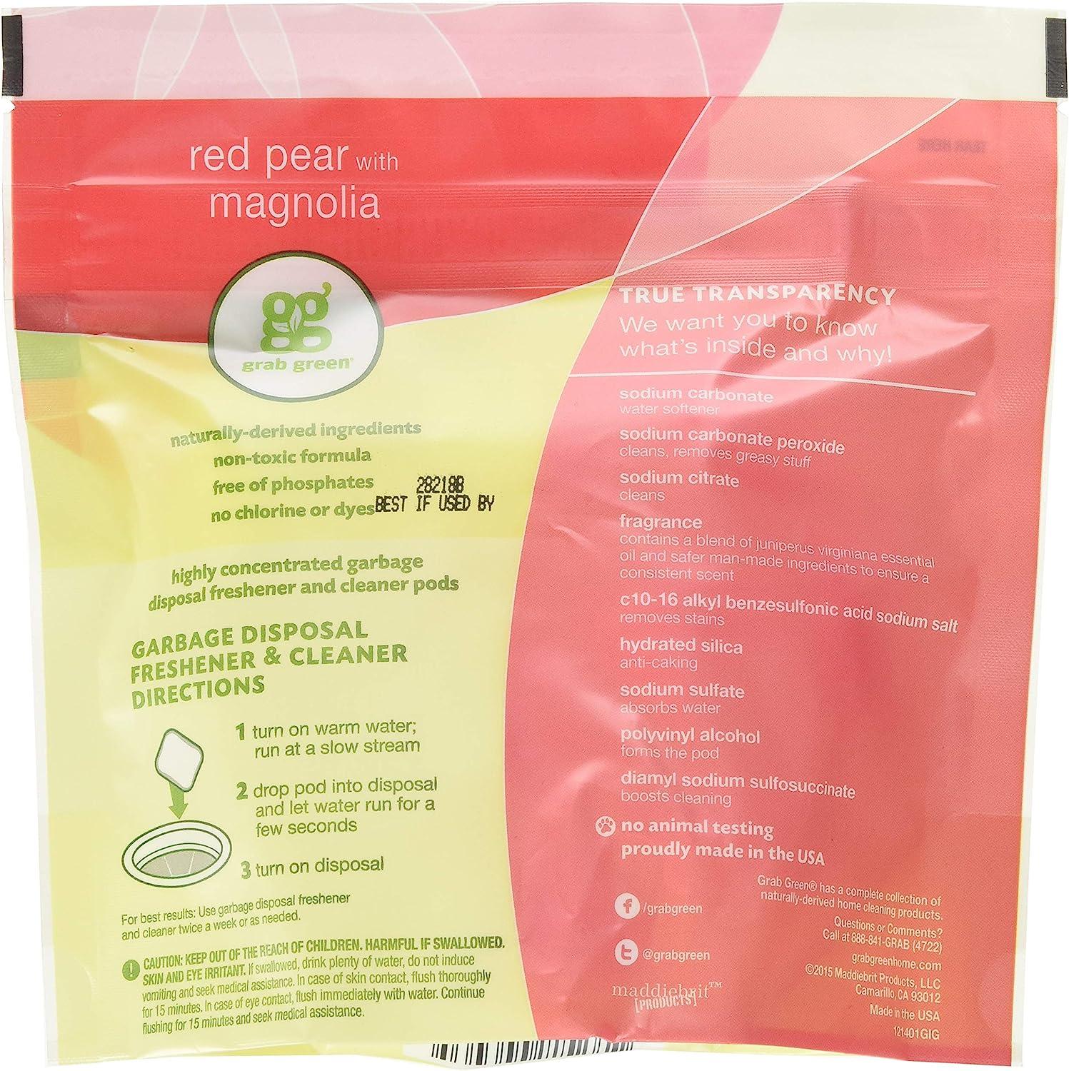 Grab Green Garbage Disposal Cleaner Pods Red Pear + Magnolia 12