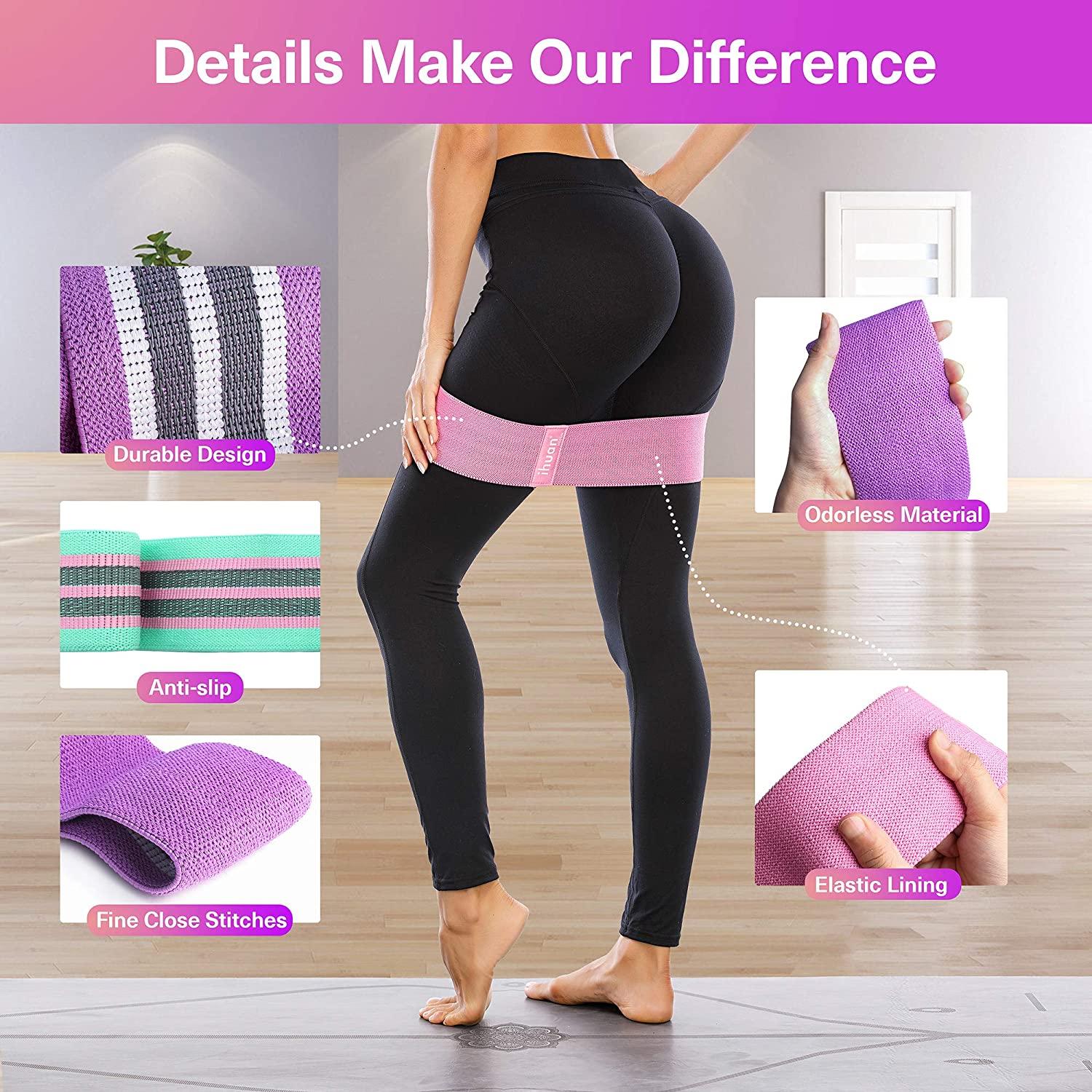 ihuan Resistance Bands for Legs and Butt, 3 Levels Exercise Band, Anti-Slip  & Roll Elastic Workout Booty Bands for Women Squat Glute Hip Training  Green, pink, purple
