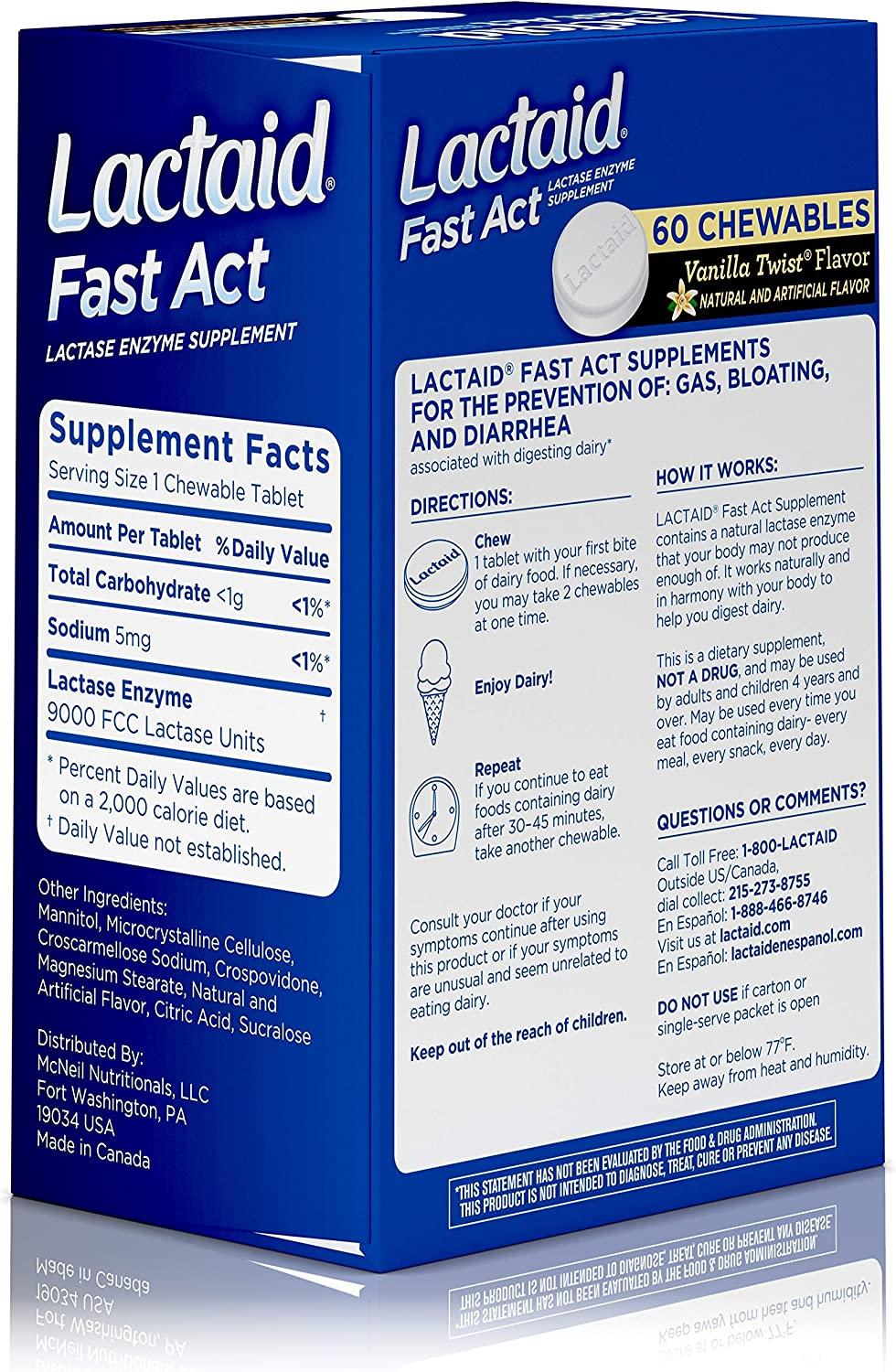 Lactaid Fast Act Lactose Intolerance Chewables with Lactase Enzymes