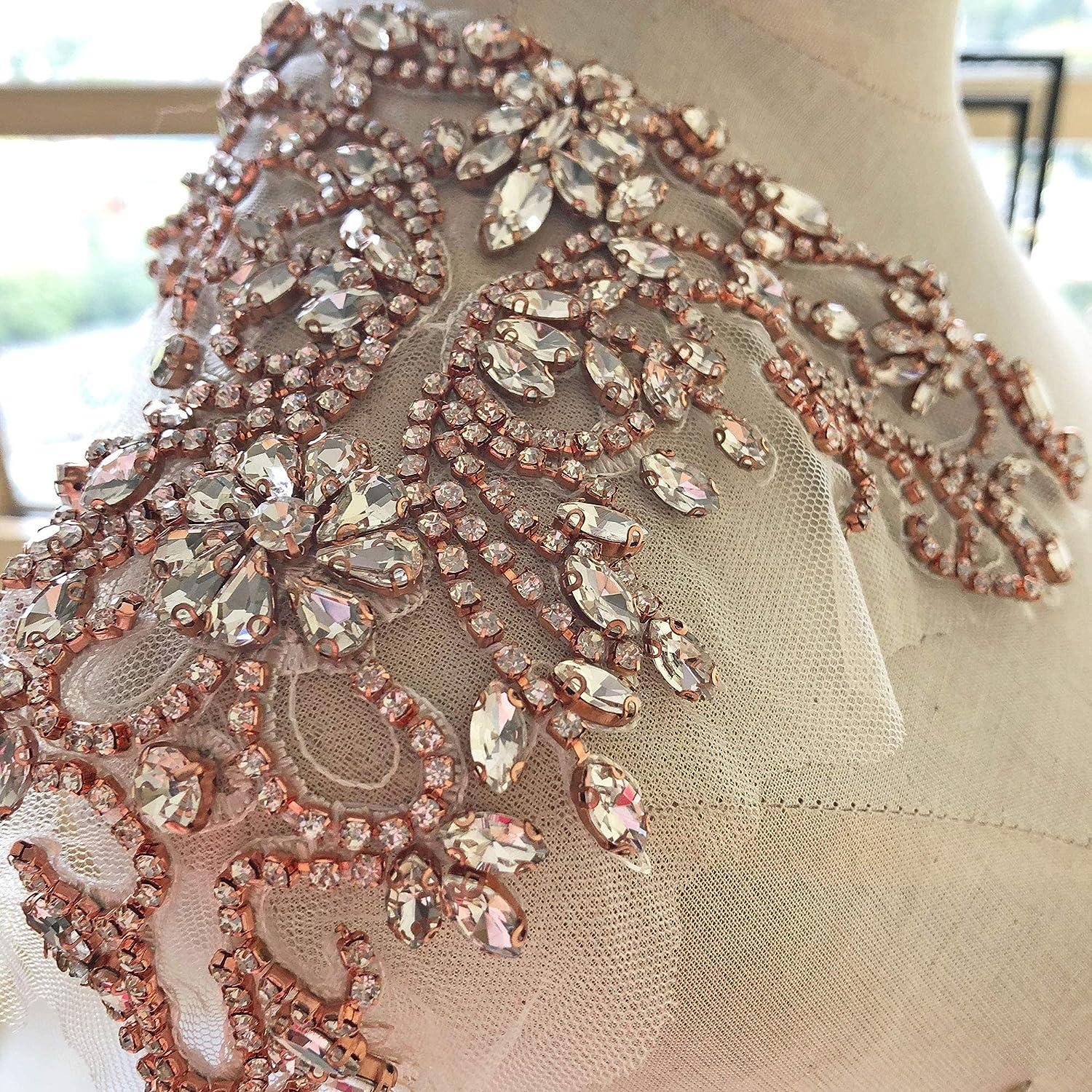 Sparkle Rhinestone Applique Beaded Patch for Wedding Dress - Rose Gold  Crystal Neckline Accessory | Buy Now with Express International Delivery |  GoSupps.com