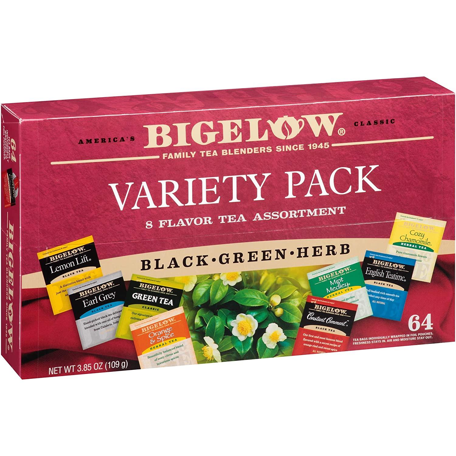 Bigelow Herbal Tea Variety Assortment Pack of 64 Tea Bags Featuring