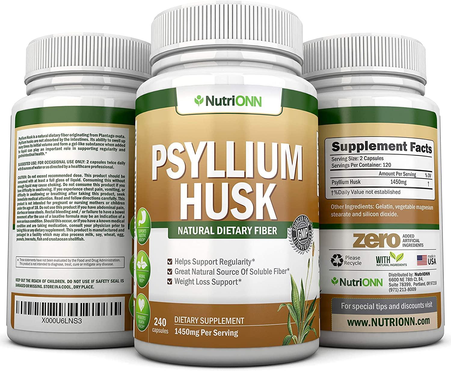 PSYLLIUM Husk Capsules 1450mg Per Serving 240 Capsules Premium