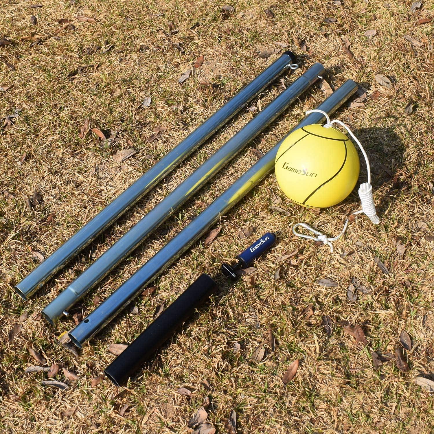 GAMESUN Galvanized Tetherball Set with Yellow Ball, Galvanized Poles