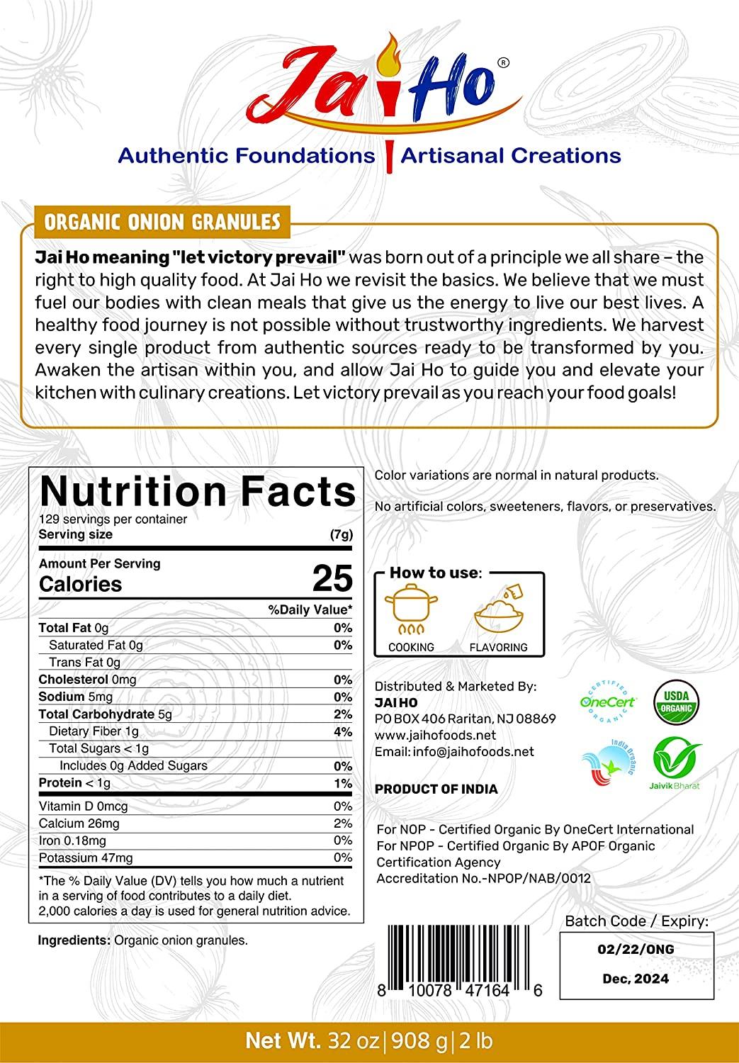 Certified USDA Organic Onion Granules 2 LB Gluten Free, Vegan, Non