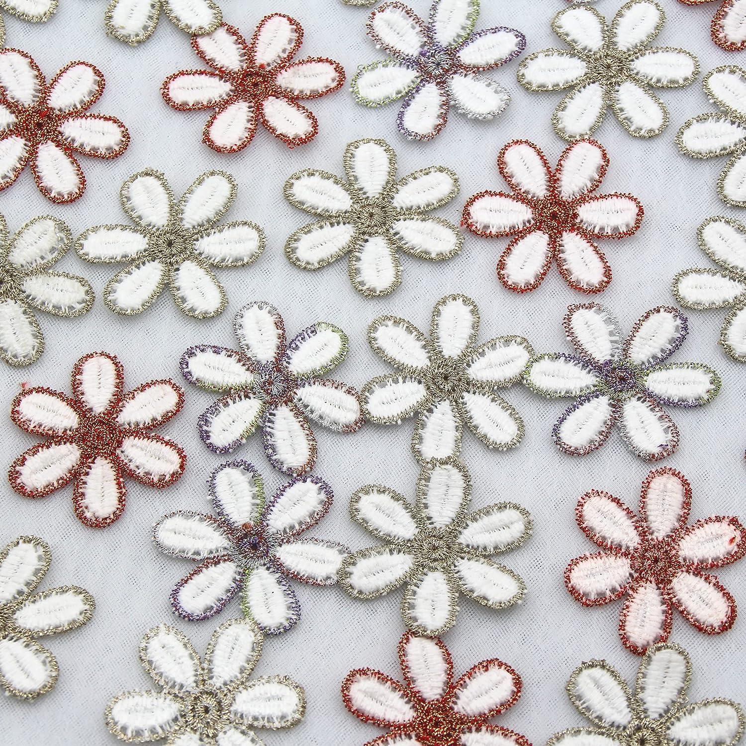 100pcs Mixed Color Lace Flower Appliques Embroidery Floral Motif