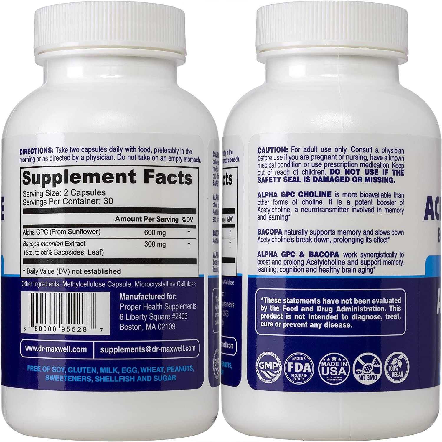 Acetylcholine Alpha GPC Choline 600mg + Bacopa Superior Memory