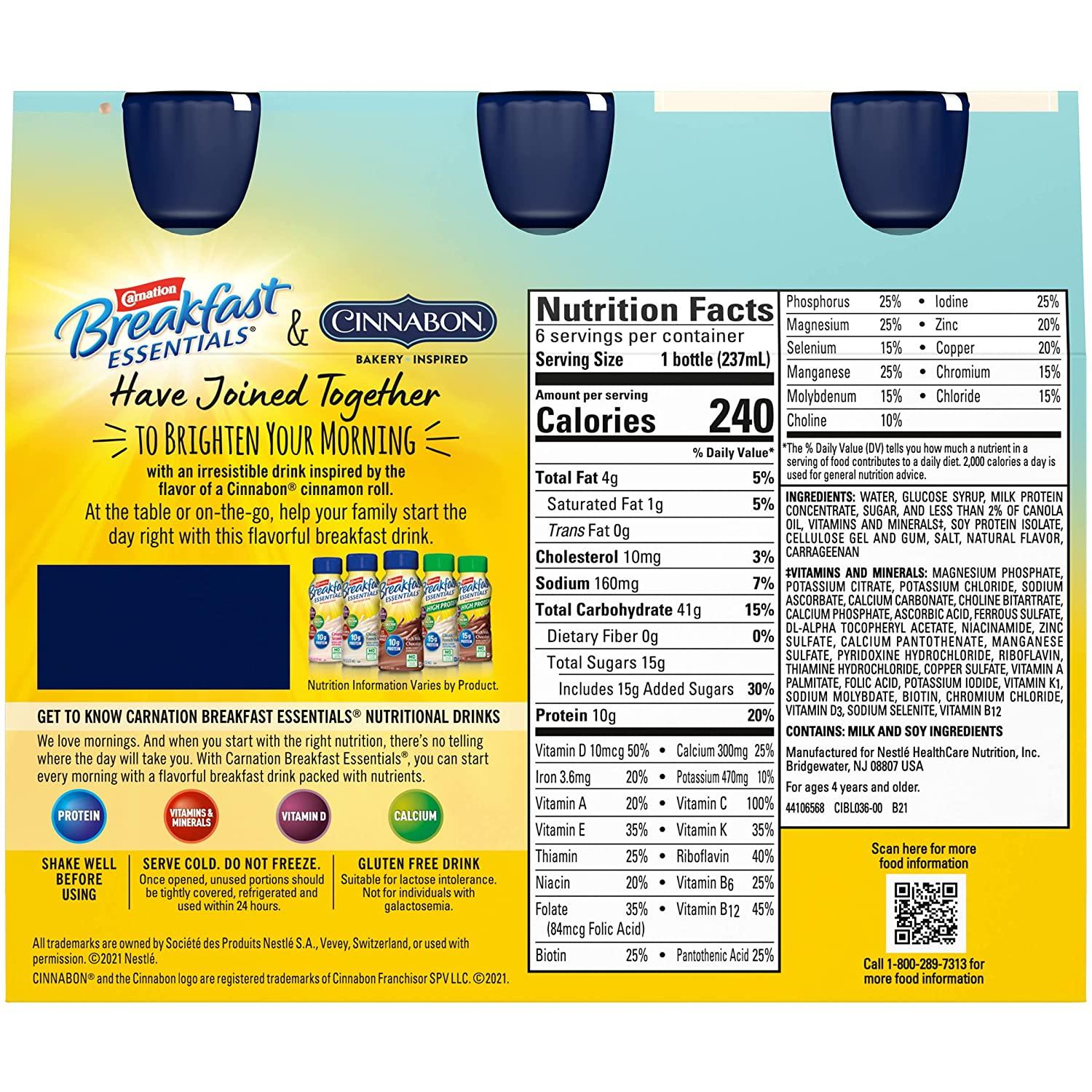 Carnation Breakfast Essentials Cinnabon Nutritional Drink Delicious