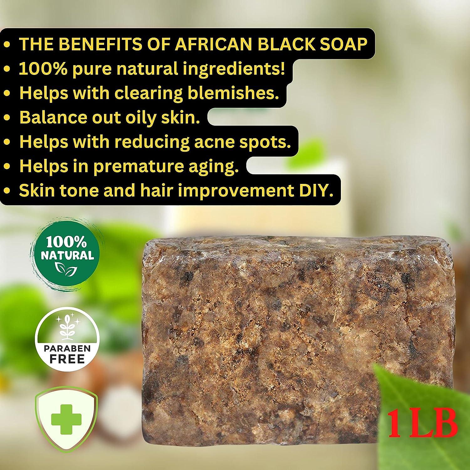 Premium African Black Soap Pure 1 pound Bulk. Raw Organic Soap for
