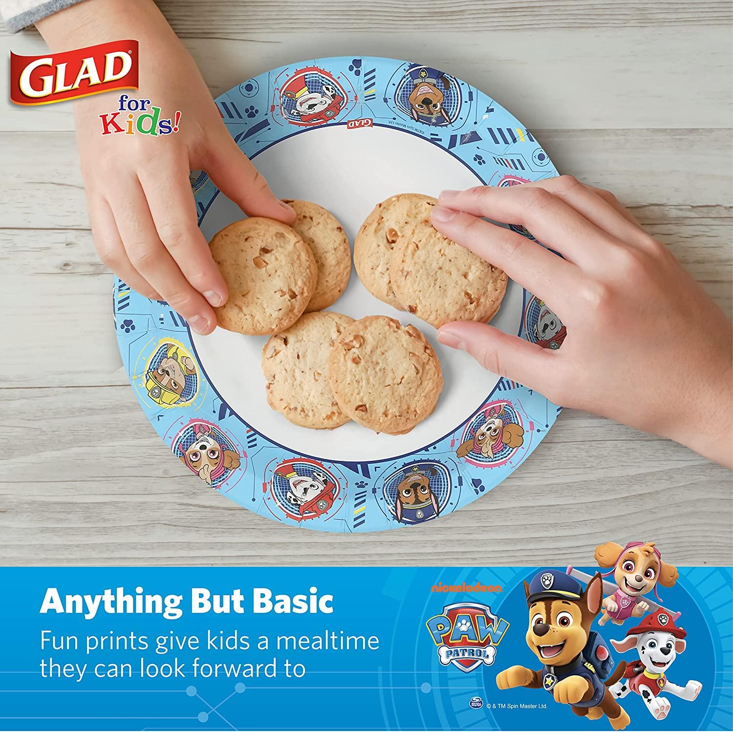 Glad for Kids 7-Inch Paper Plates | Small Blue Round Paper Plates with Paw Patrol Design | 20 ct Heavy Duty Disposable Soak Proof Microwavable Paper