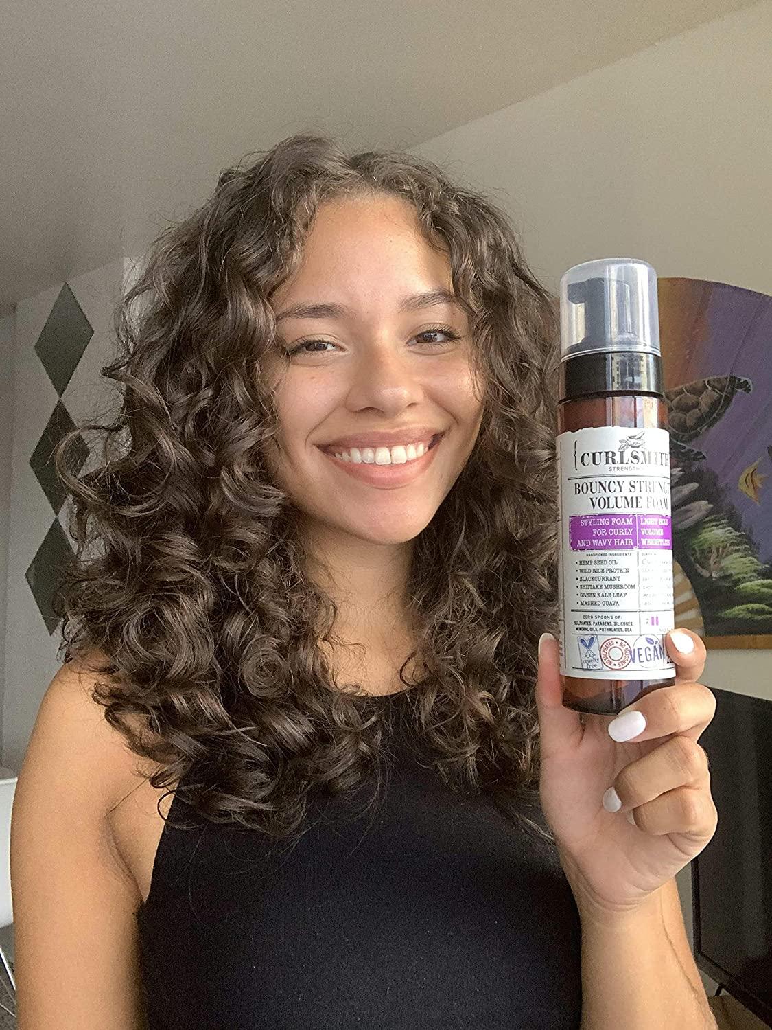 Curlsmith Bouncy Strength Volume Foam, Styling Foam for Curly & Wavy Hair, Light Hold (7.5 fl oz)