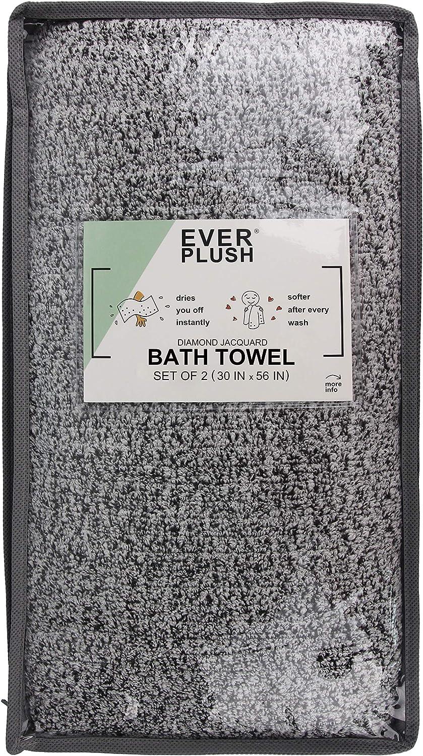 Everplush Diamond Jacquard Bath Towel Set, 2 Pack, Gray Grey (Pack of 2) Bath  Towels (30 x 56 in)