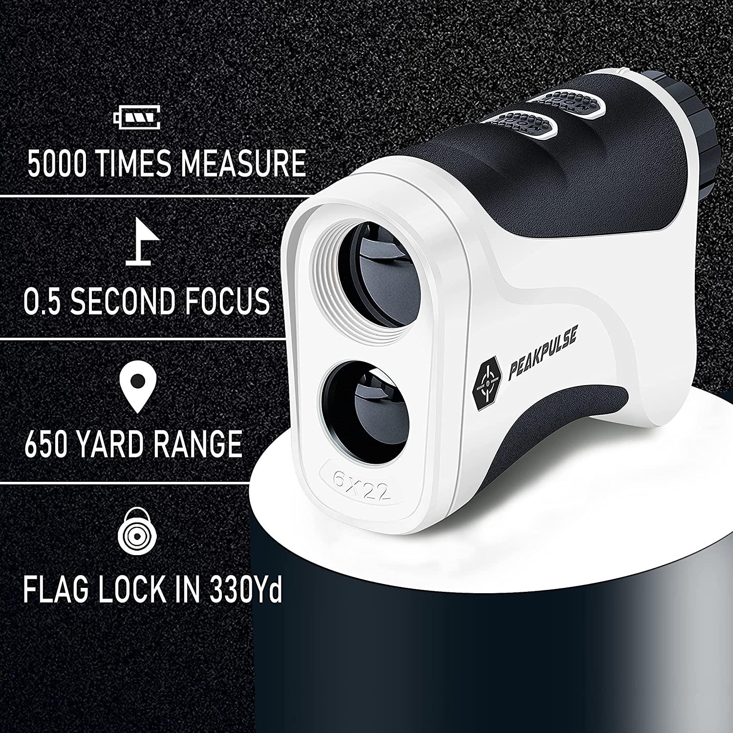 PEAKPULSE Golf Laser Rangefinder for Golf and Hunting Range Finder Gift, Distance Finder with Slope Mode, Flag Pole Locking VibrationFast Focus System White and Black 6 Pro Slope Version
