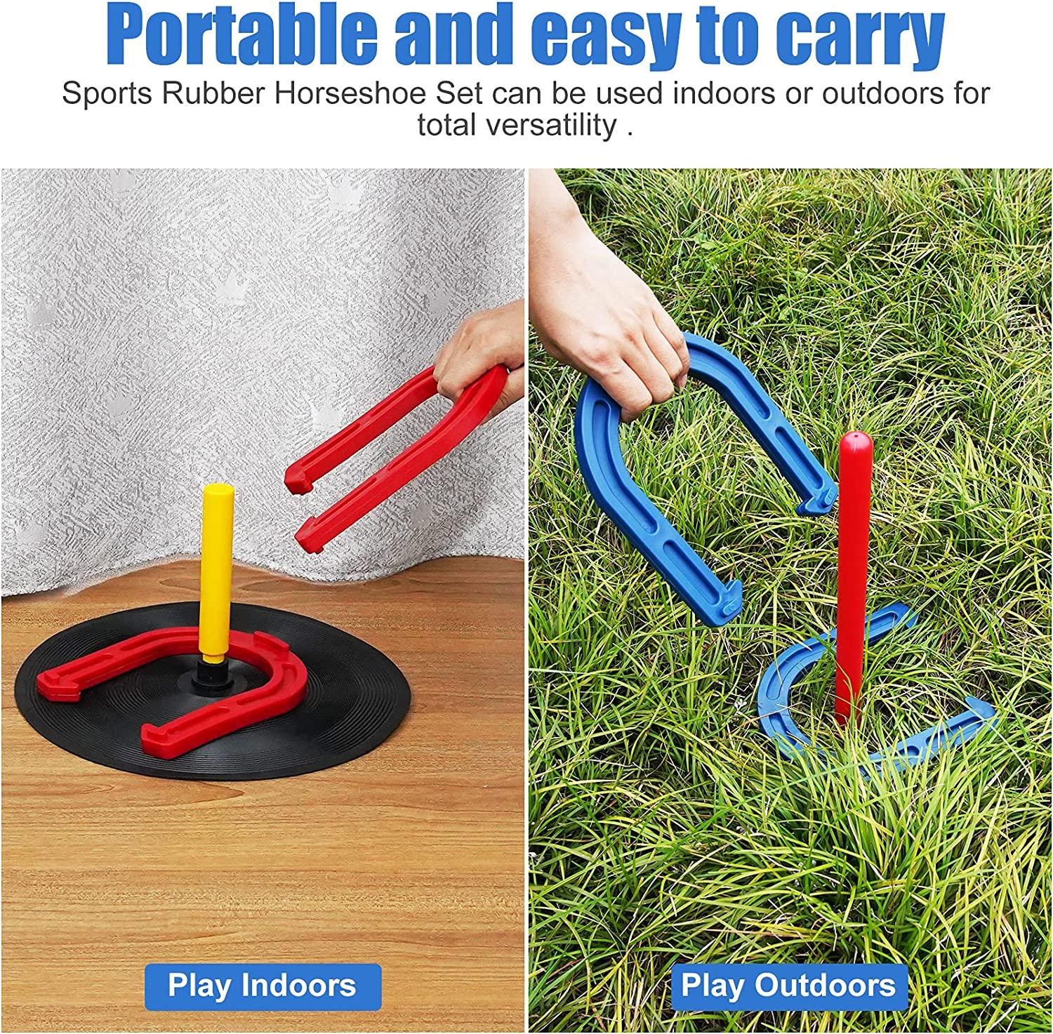 Win Sports Rubber Horseshoes Game Set for Outdoor Indoor Games,Beach Games - Perfect for Backyard and Fun for Kids and Adults! (Orange&Blue)