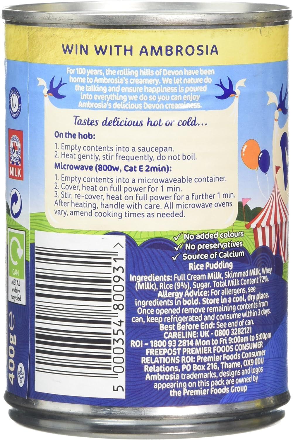 Ambrosia Light Low Fat & Reduced Sugar Rice Pudding Dessert Can 400g | Co-op Delivery