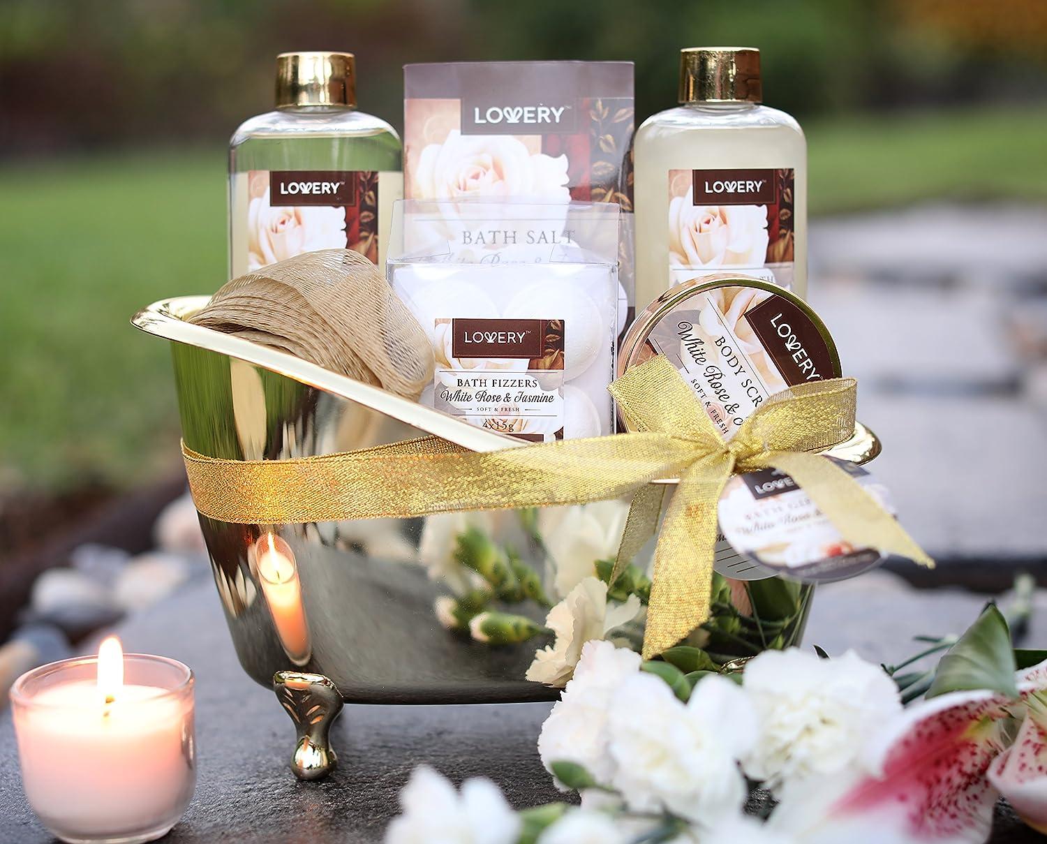 Fathers Day Luxury Home Spa Gift Basket White Rose Jasmine