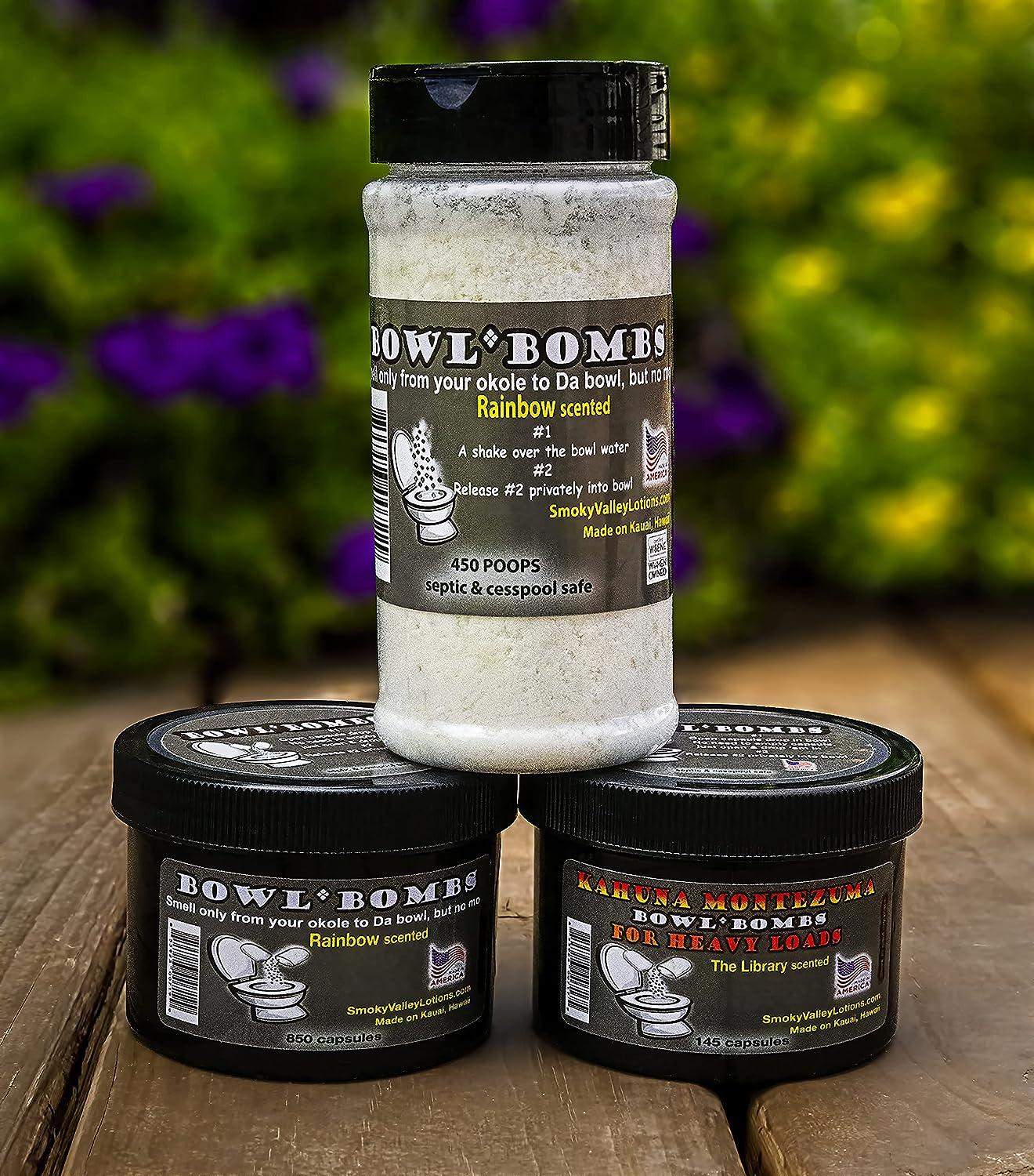 Bowl Bombs from Hawaii Kahuna Montezuma Deodorizing Toilet Powder for