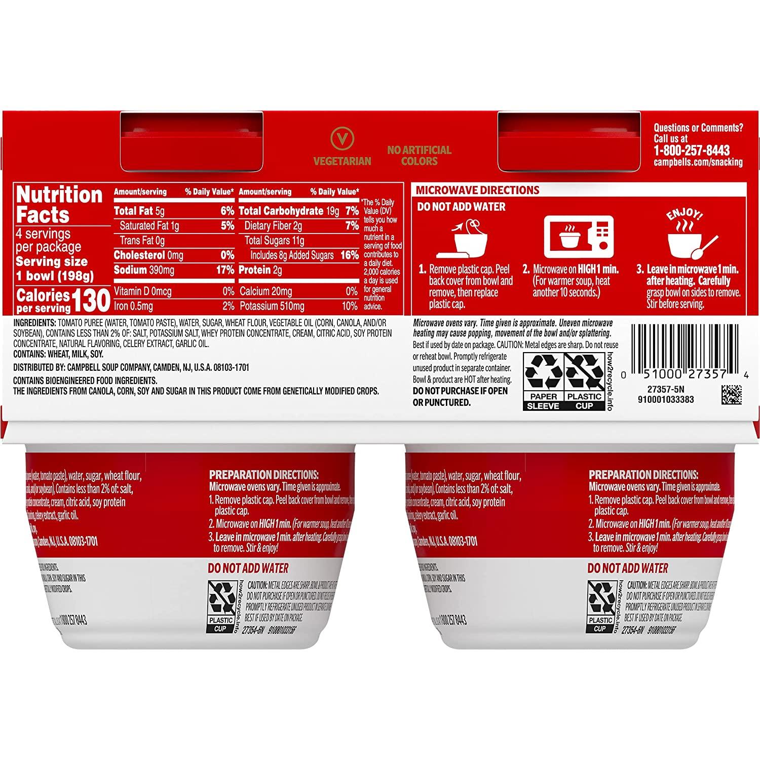 Campbell's Creamy Tomato Soup, 7 Ounce Microwavable Bowl (Pack Of 4)