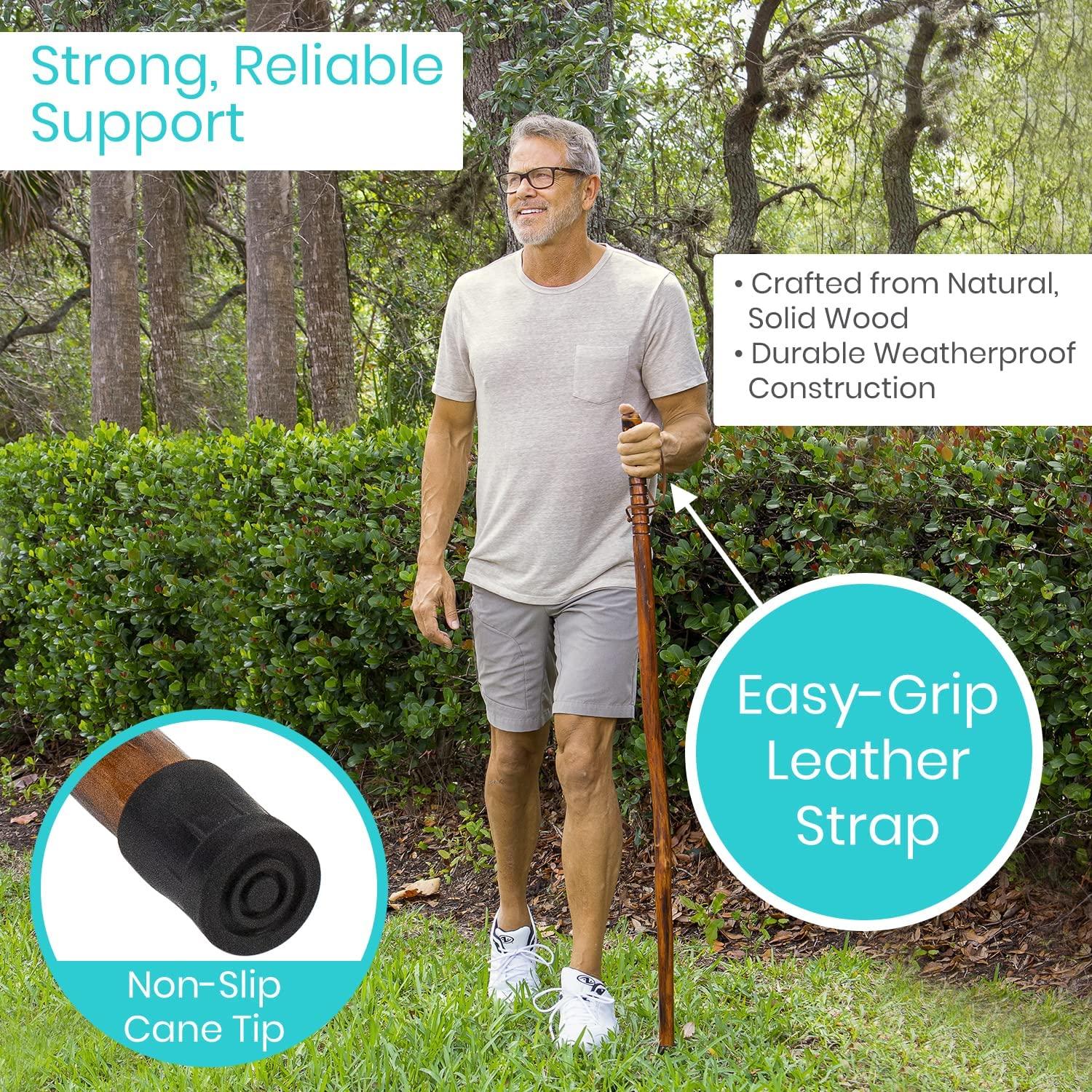 Vive Wooden Walking Stick Secure Handcrafted Wood Hiking Cane