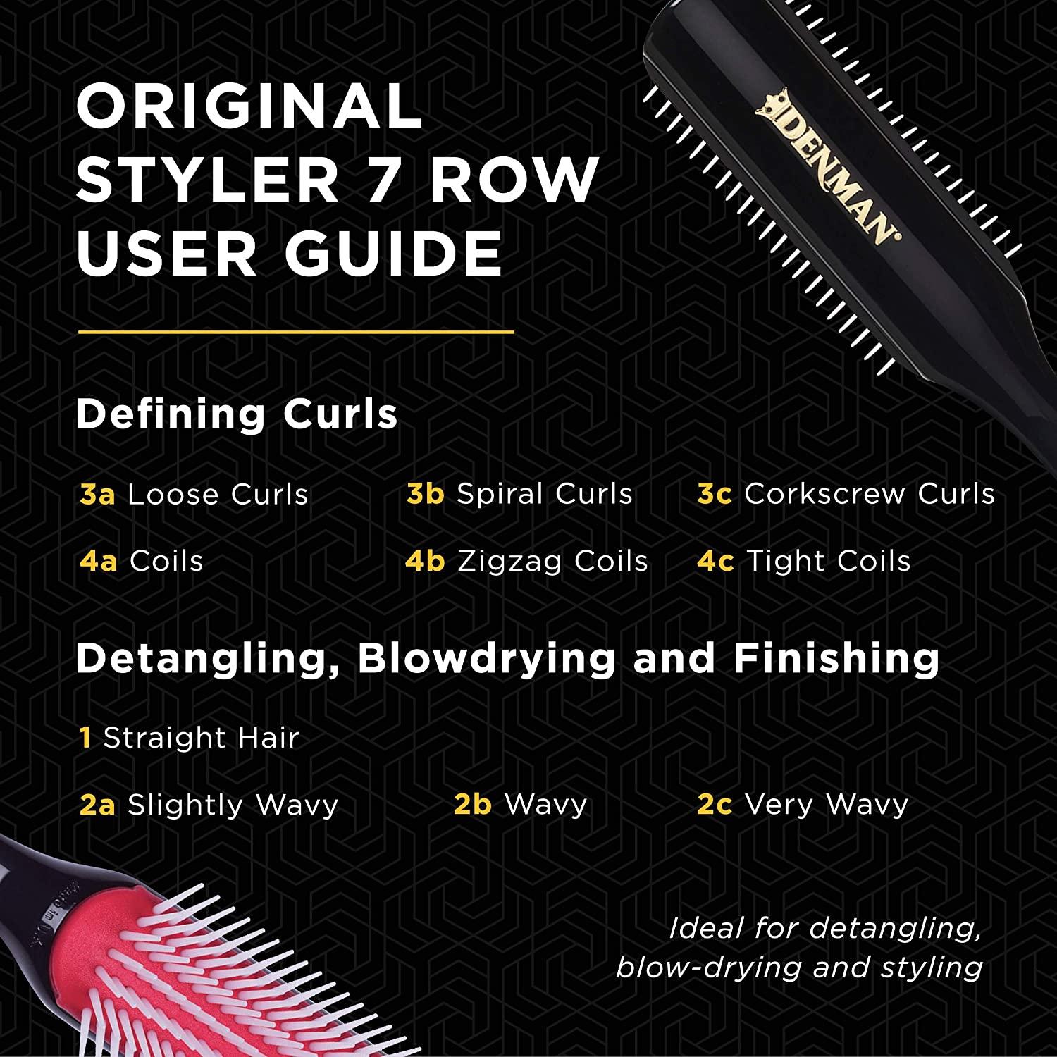 Denman Hair Brush for Curly Hair D3 (Black) 7 Row Classic Styling Brush for  Detangling, Separating, Shaping and Defining Curls Black 7 Row