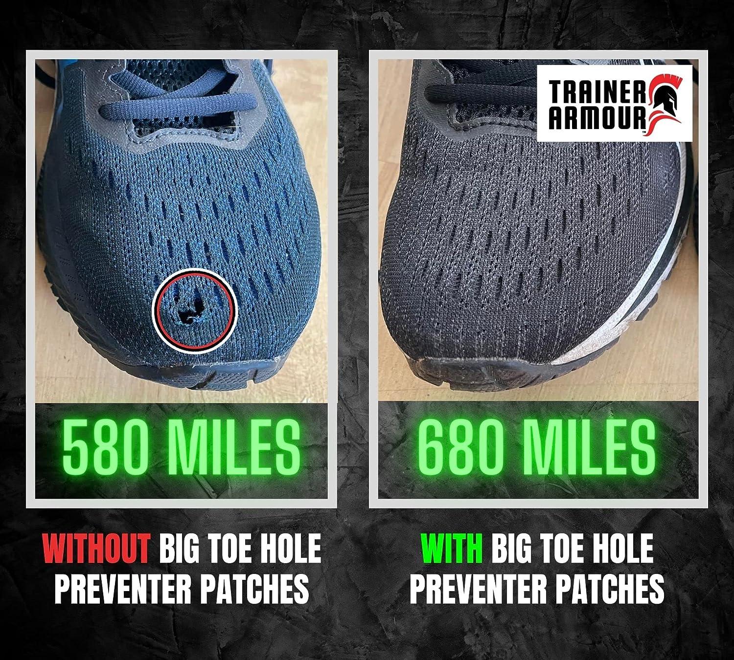 Trainer Armour - Big Toe Hole Preventer self-Adhesive Patches with a Clever  applicator. Shoe Toe Burst Toe Box Blowout Prevention Insert Toe Hole Area  Repair Patch. for Running Shoes and Sneakers.