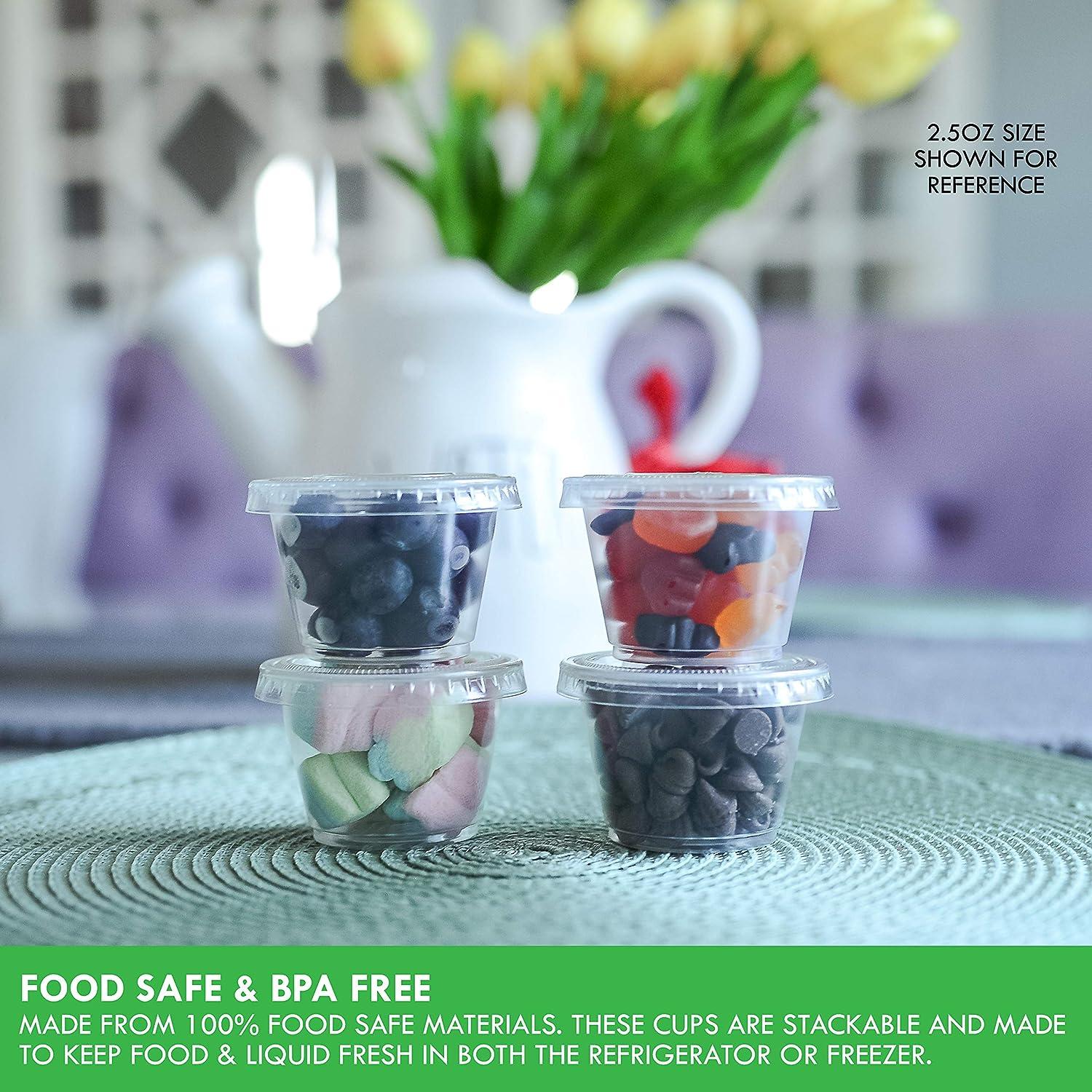 100 Sets - 1 oz. Plastic Condiment Containers with Lids, Jello Shot Cups,  Portion Cups with Lids, Dipping Sauce Cup, Salad Dressing Container,  Disposable Mini Plastic Souffle Cups Ramekin 