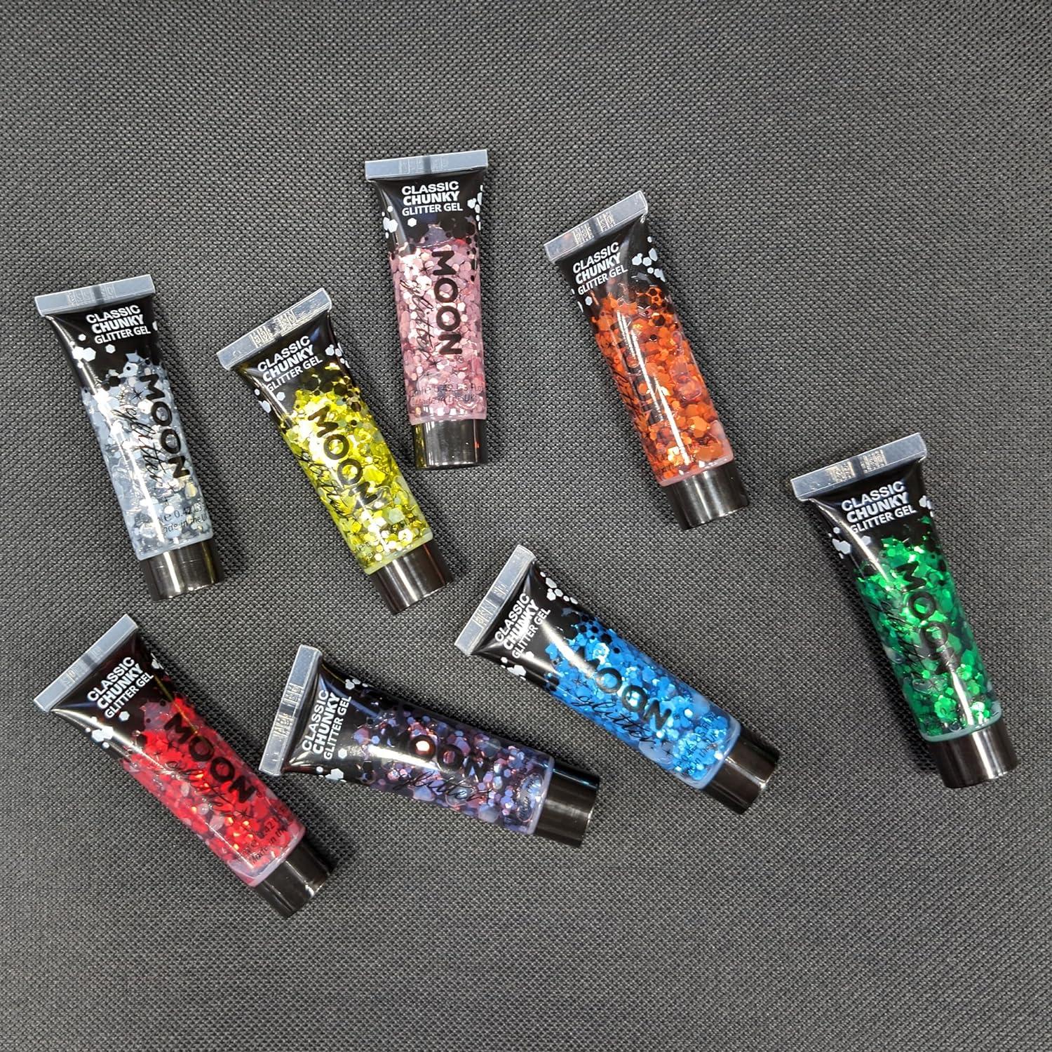 Moon Glitter Chunky Glitzer-Set – 5 Farben Mit Fixier-Gel Für Gesicht, Körper & Haare – Perfekt Für Festival, Halloween & Make-up