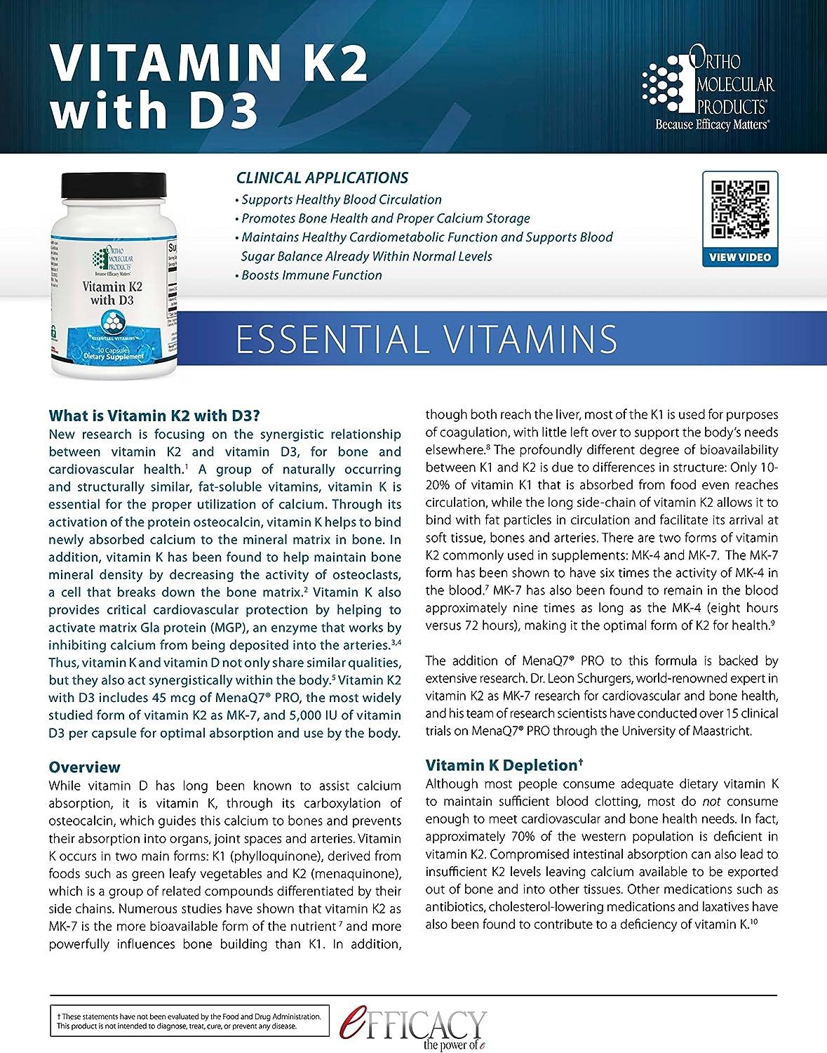 Ortho Molecular Vitamin K2 with D3 60 caps Essential Bone and Heart