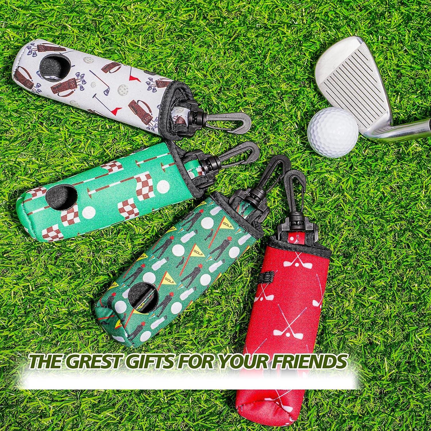 4 Pieces Golf Tee Holder Golf Ball Carry Bag Pouch Golf Ball Holder  Keychain Belt Clip Golf Gifts Accessories Golf Pattern