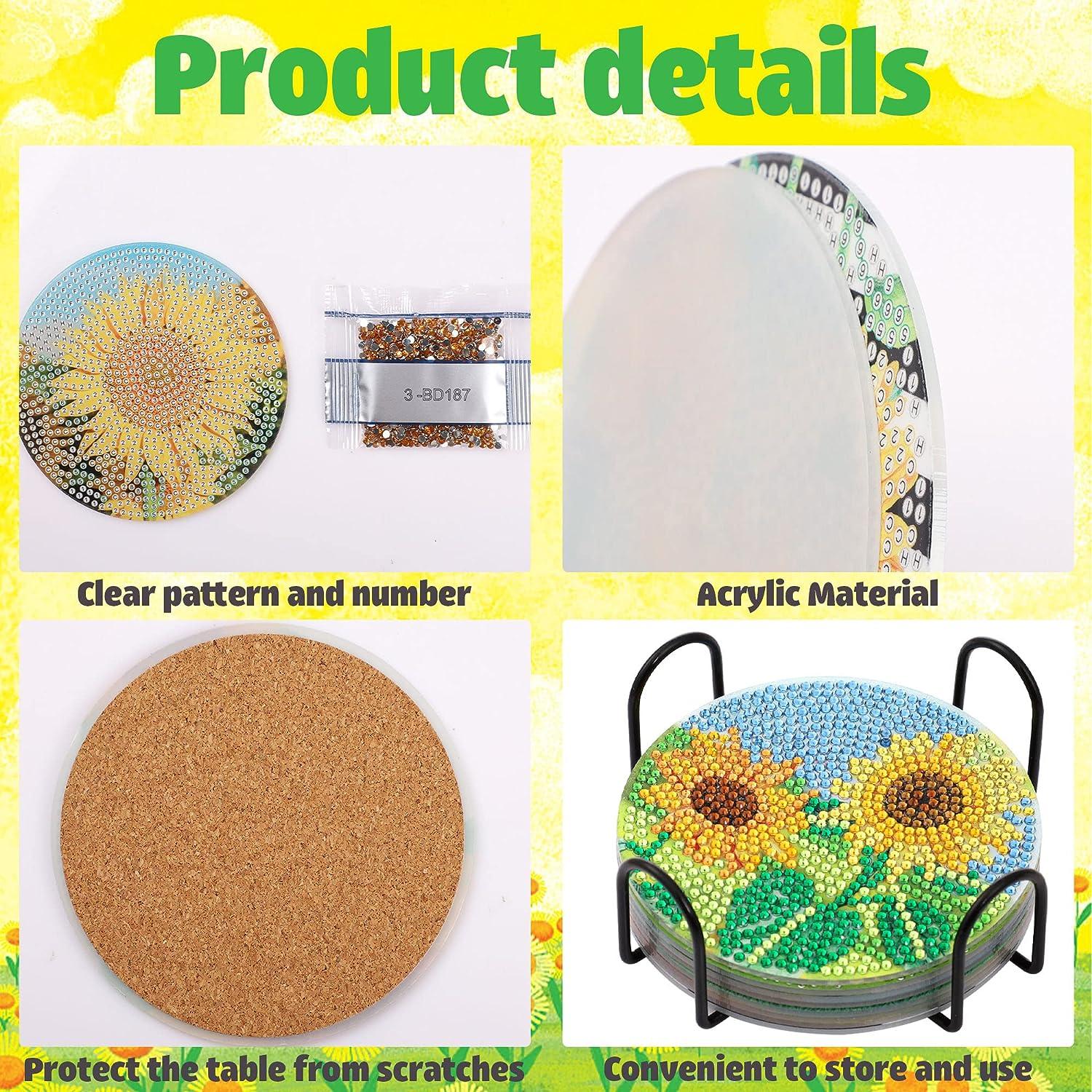 Sunflower Diamond Painting Coasters DIY Diamond Art Coaster 5D Full Drill Diamond  Coaster Acrylic Round Cup Coaster with Holder Cork Pad for Summer Fall  Thanksgiving Party Home Decor DIY Crafts 8 PCS